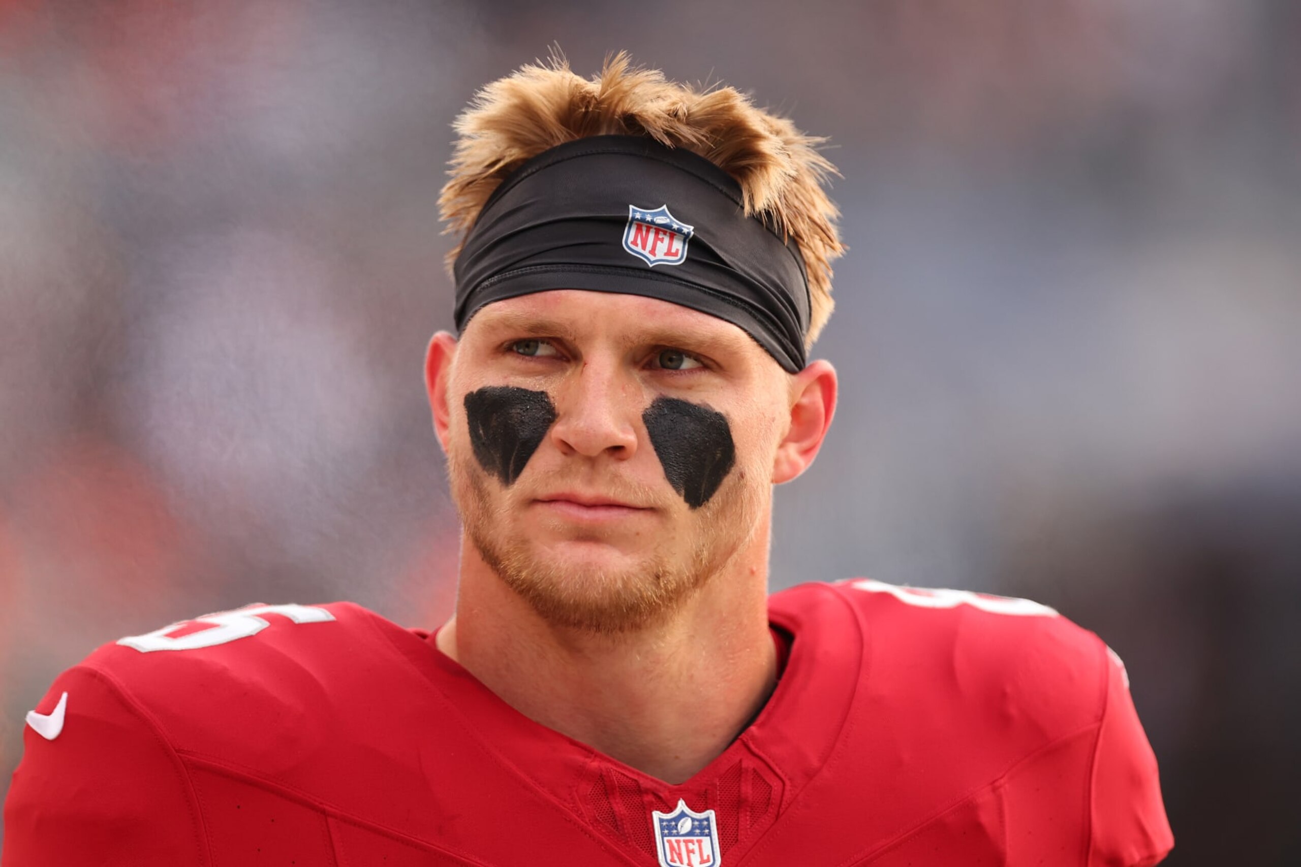 CHICAGO, ILLINOIS - DECEMBER 24: Trey McBride #85 of the Arizona Cardinals looks on prior to the game against the Chicago Bears at Soldier Field on December 24, 2023 in Chicago, Illinois. (Photo by Michael Reaves/Getty Images)