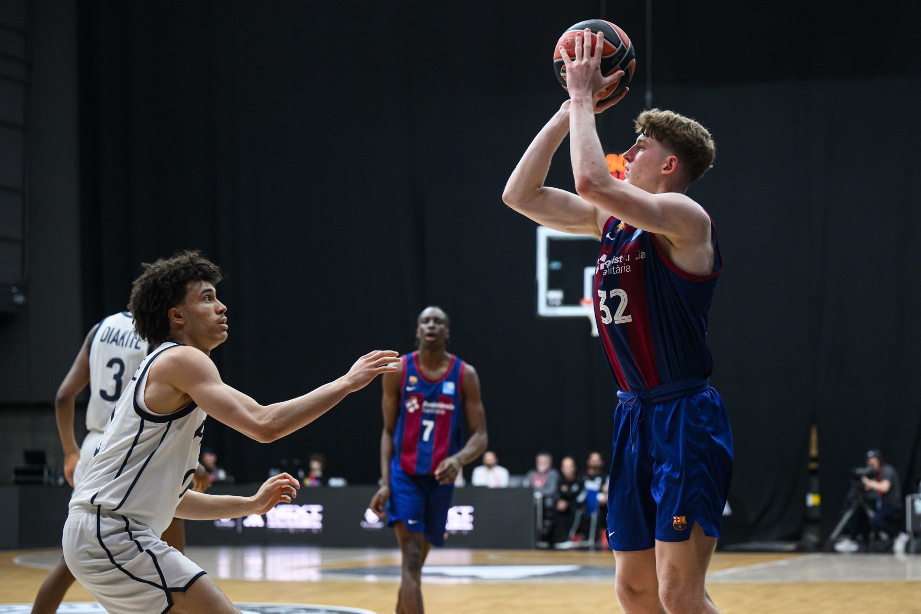 BERLIN, GERMANY - MAY 25: Kasparas Jakucionis, #32 of U18 FC Barcelona in action during U18 PFBB INSEP Paris v U18 FC Barcelona during the EB Adidas Next Generation Tournament at Uber Eats Music Hall on May 25, 2024 in Berlin, Germany. (Photo by David Grau/Euroleague Basketball via Getty Images)
