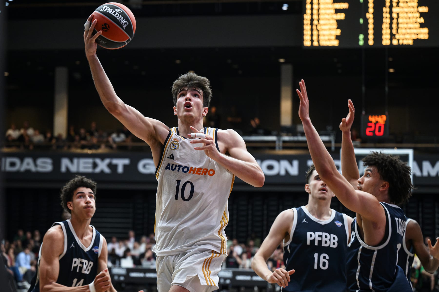 BERLIN, GERMANY - MAY 26: Hugo Gonzalez, #10 of U18 Real Madrid in action during U18 Real Madrid vs U18 PFBB Insep Paris during the EB Adidas Next Generation Tournament Championship Game at Uber Eats Music Hall on May 26, 2024 in Berlin, Germany. (Photo by David Grau/Euroleague Basketball via Getty Images)
