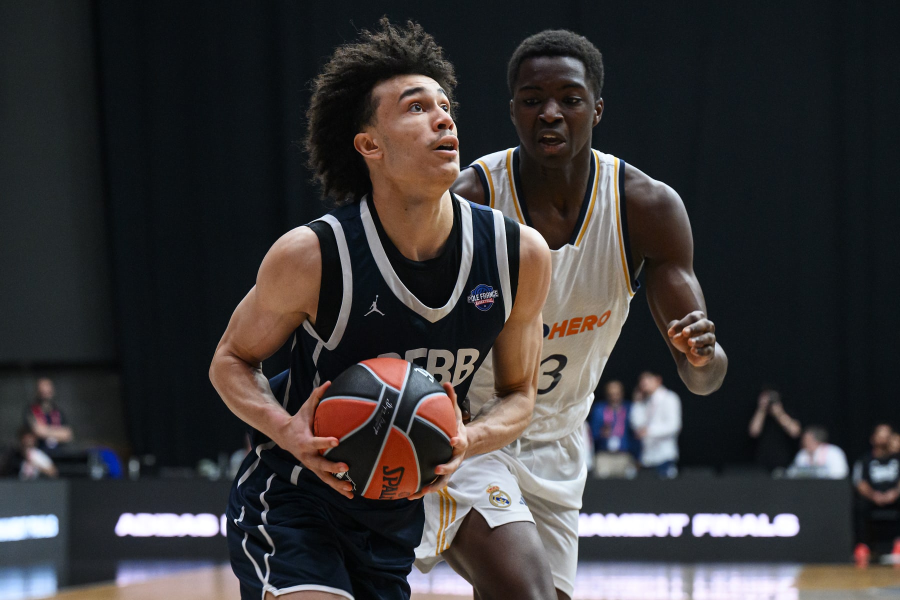 BERLIN, GERMANY - MAY 26: Nolan Traore, #0 of U18 PFBB INSEP Paris in action during U18 Real Madrid vs U18 PFBB Insep Paris during the EB Adidas Next Generation Tournament Championship Game at Uber Eats Music Hall on May 26, 2024 in Berlin, Germany. (Photo by David Grau/Euroleague Basketball via Getty Images)