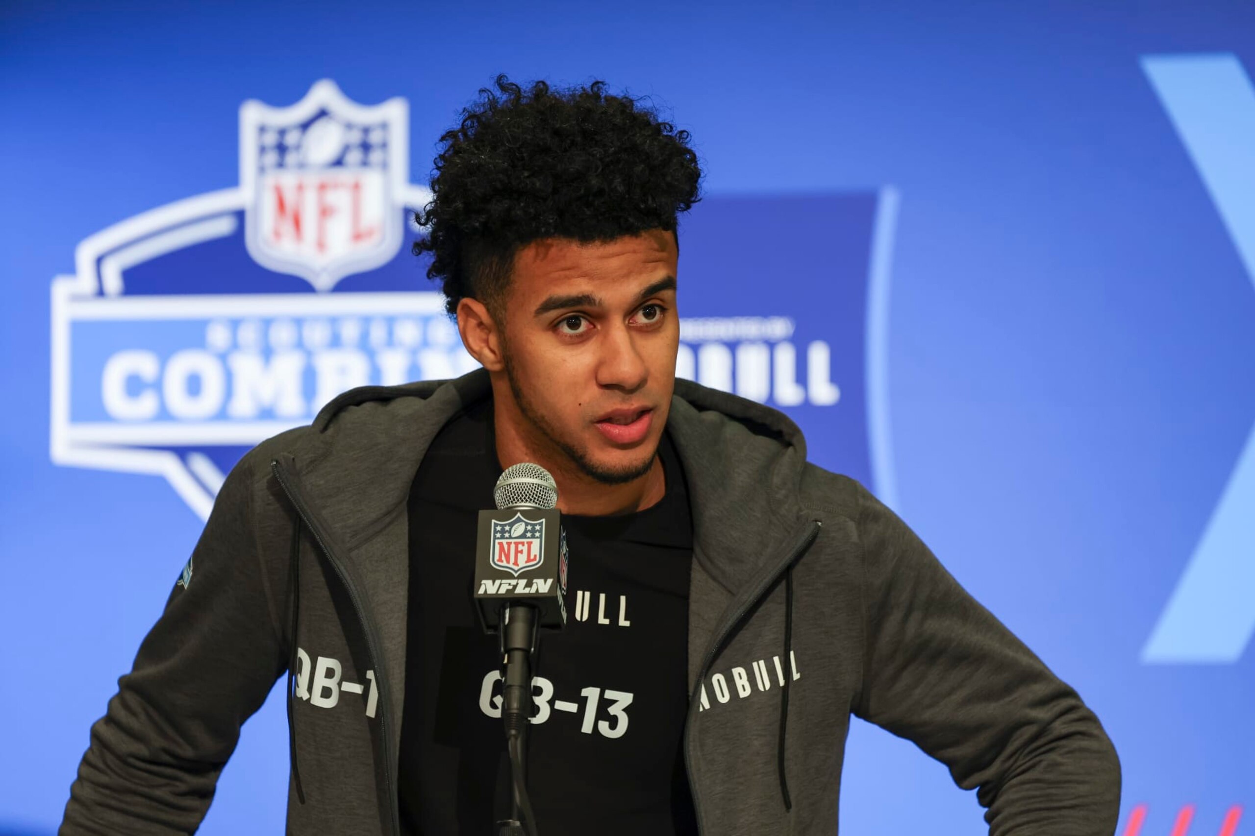 INDIANAPOLIS, INDIANA - MARCH 01: Jordan Travis #QB13 of Florida State speaks to the media during the NFL Combine at the Indiana Convention Center on March 01, 2024 in Indianapolis, Indiana. (Photo by Kara Durrette/Getty Images) INDIANAPOLIS, INDIANA - MARCH 01: Jordan Travis #QB13 of Florida State speaks to the media during the NFL Combine at the Indiana Convention Center on March 01, 2024 in Indianapolis, Indiana. (Photo by Kara Durrette/Getty Images)