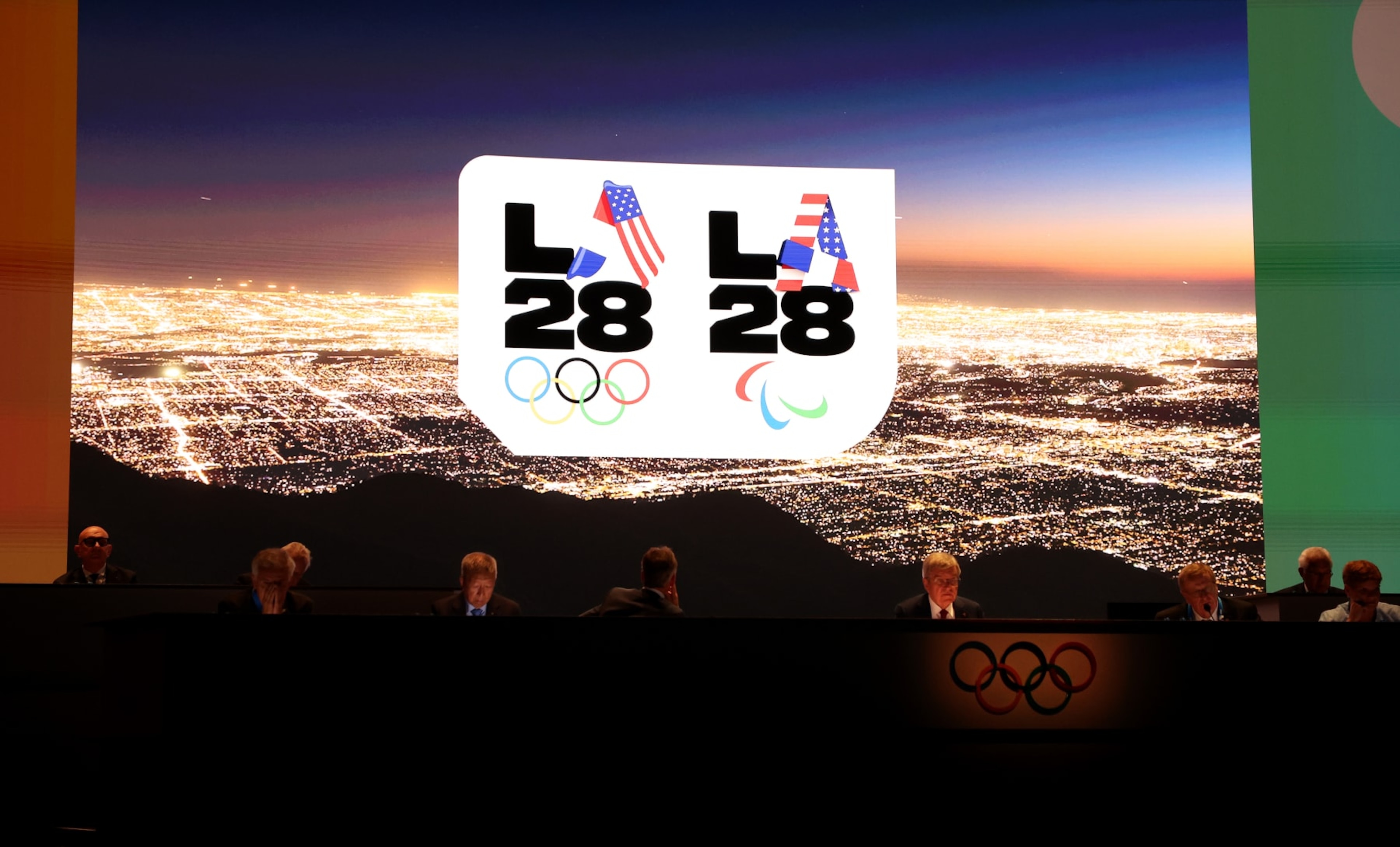 PARIS, FRANCE July 23, 2024-An LA28 presentation and meeting show images of Los Angeles in Paris, France Tuesday.   (Wally Skalij/Los Angeles Times via Getty Images)