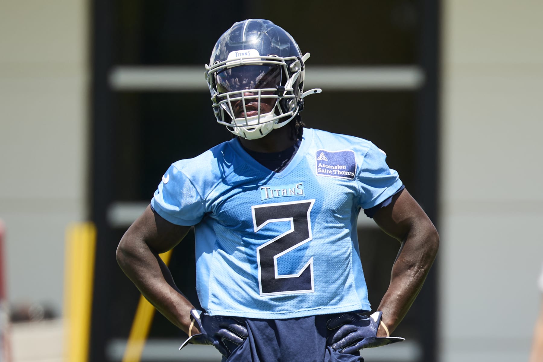 NASHVILLE, TENNESSEE - JUNE 06: Tyjae Spears #2 of the Tennessee Titans looks on during Day 3 of  Titans Mandatory Minicamp at Ascension Saint Thomas Sports Park on June 06, 2024 in Nashville, Tennessee. (Photo by Johnnie Izquierdo/Getty Images)