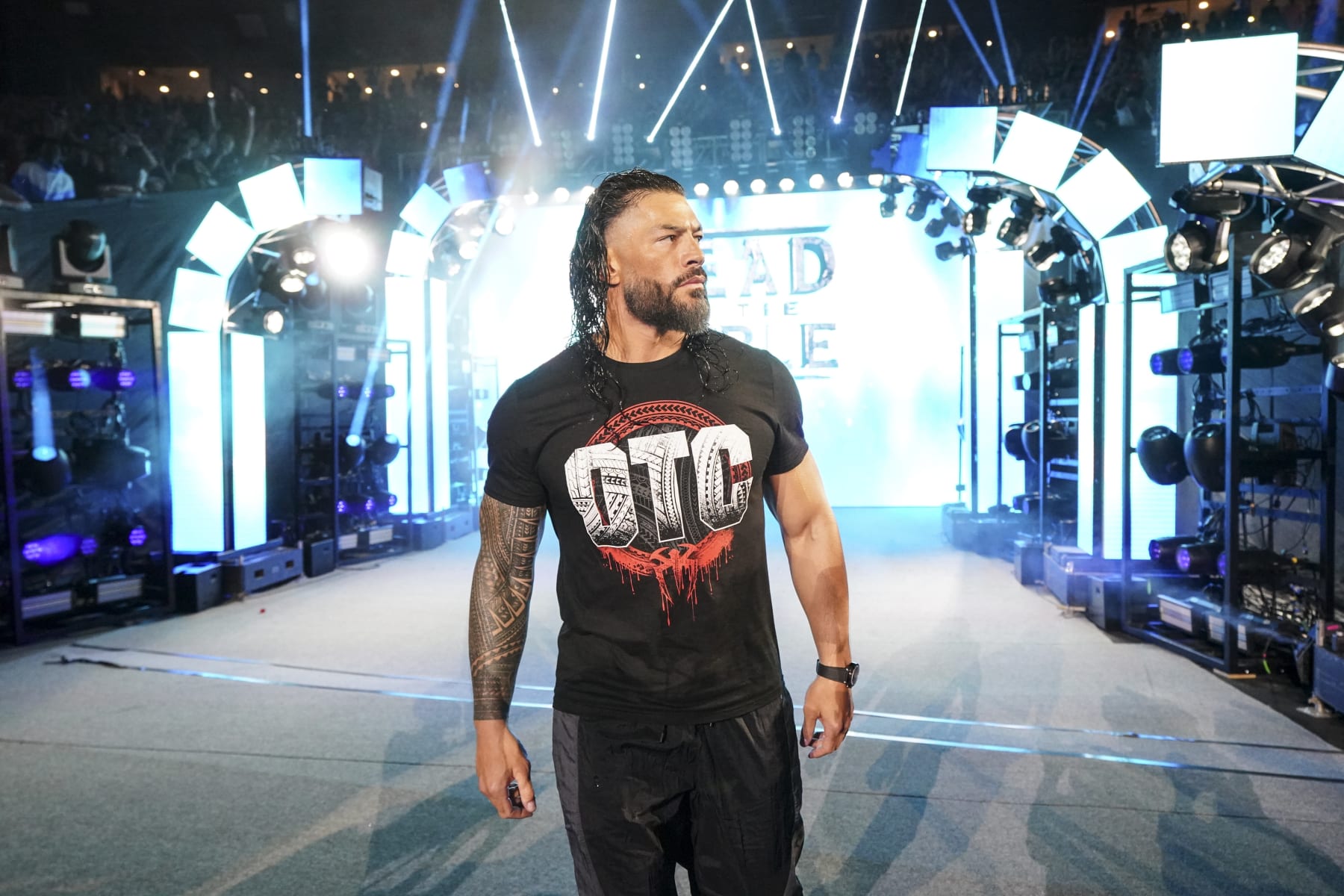 CLEVELAND, OHIO - AUGUST 03: Roman Reigns returns during SummerSlam at Cleveland Browns Stadium on August 3, 2024 in Cleveland, Ohio. (Photo by WWE/Getty Images) CLEVELAND, OHIO - AUGUST 03: Roman Reigns returns during SummerSlam at Cleveland Browns Stadium on August 3, 2024 in Cleveland, Ohio. (Photo by WWE/Getty Images)