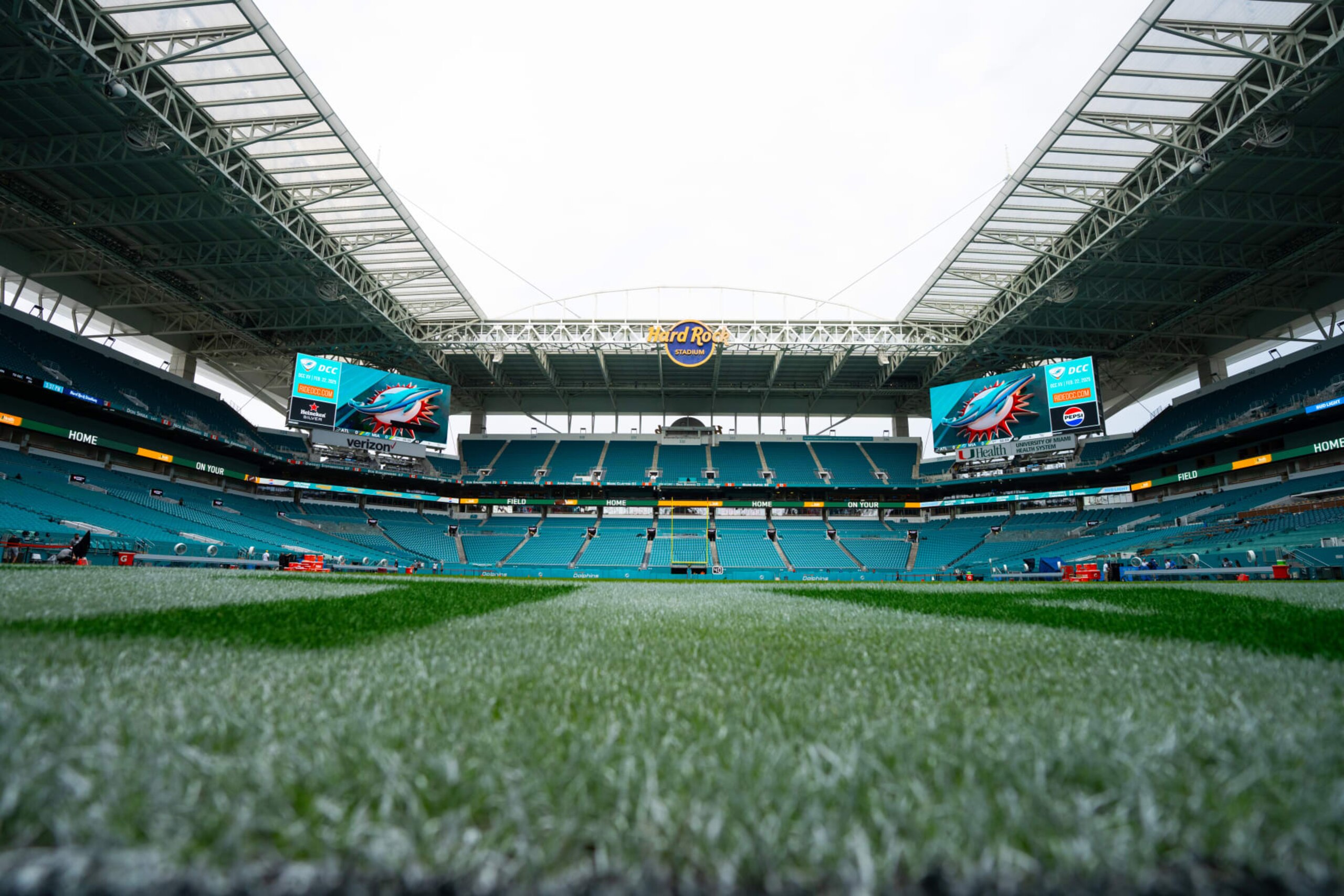 MIAMI GARDENS, FLORIDA - AUGUST 09: A general view of Hard Rock Stadium prior to a preseason game between the Miami Dolphins and the Atlanta Falcons at Hard Rock Stadium on August 09, 2024 in Miami Gardens, Florida. (Photo by Rich Storry/Getty Images) MIAMI GARDENS, FLORIDA - AUGUST 09: A general view of Hard Rock Stadium prior to a preseason game between the Miami Dolphins and the Atlanta Falcons at Hard Rock Stadium on August 09, 2024 in Miami Gardens, Florida. (Photo by Rich Storry/Getty Images)