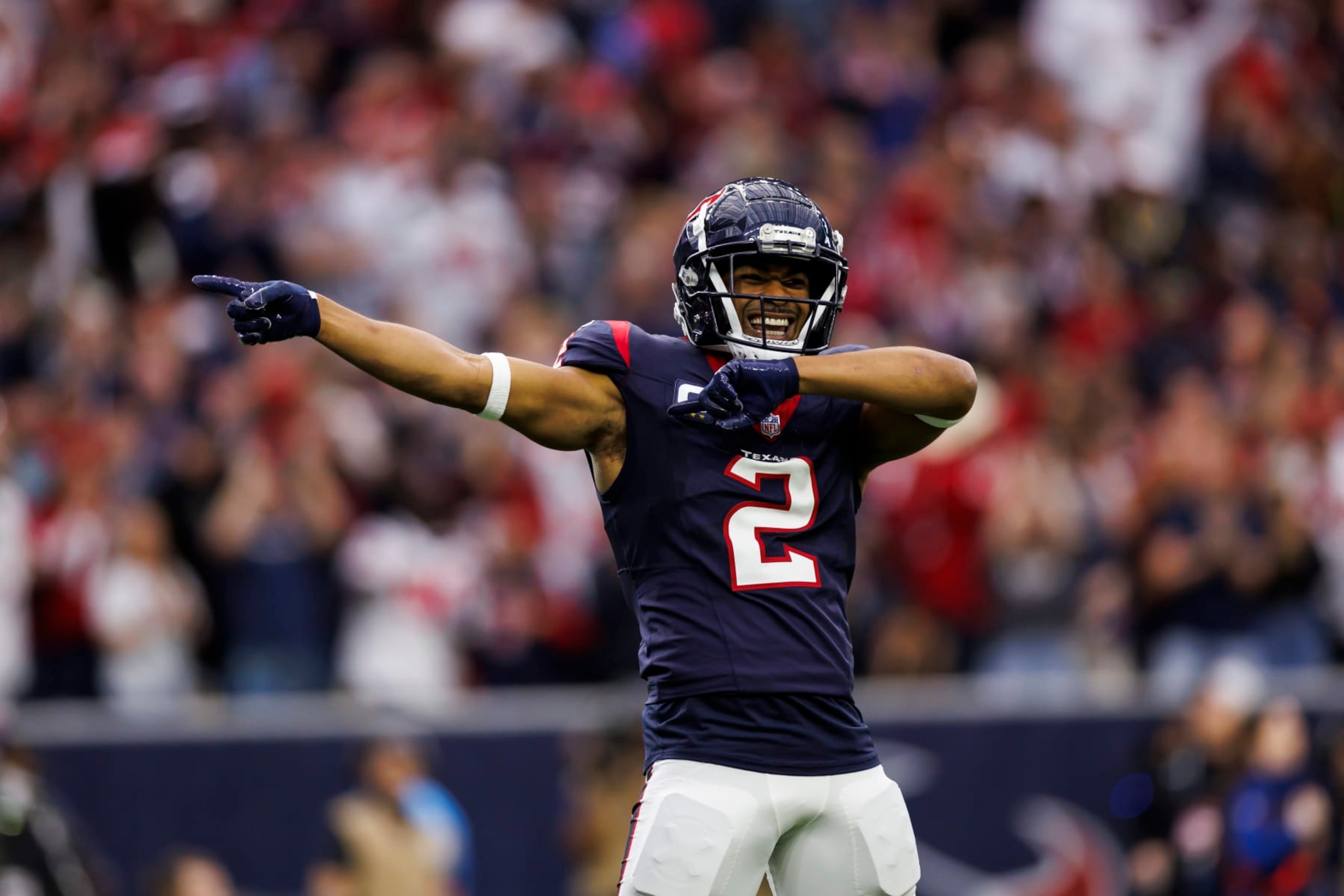 HOUSTON, TEXAS - JANUARY 13: Robert Woods #2 of the Houston Texans celebrates after a catch during an AFC wild-card playoff football game against the Cleveland Browns at NRG Stadium on January 13, 2024 in Houston, Texas. (Photo by Ryan Kang/Getty Images) HOUSTON, TEXAS - JANUARY 13: Robert Woods #2 of the Houston Texans celebrates after a catch during an AFC wild-card playoff football game against the Cleveland Browns at NRG Stadium on January 13, 2024 in Houston, Texas. (Photo by Ryan Kang/Getty Images)