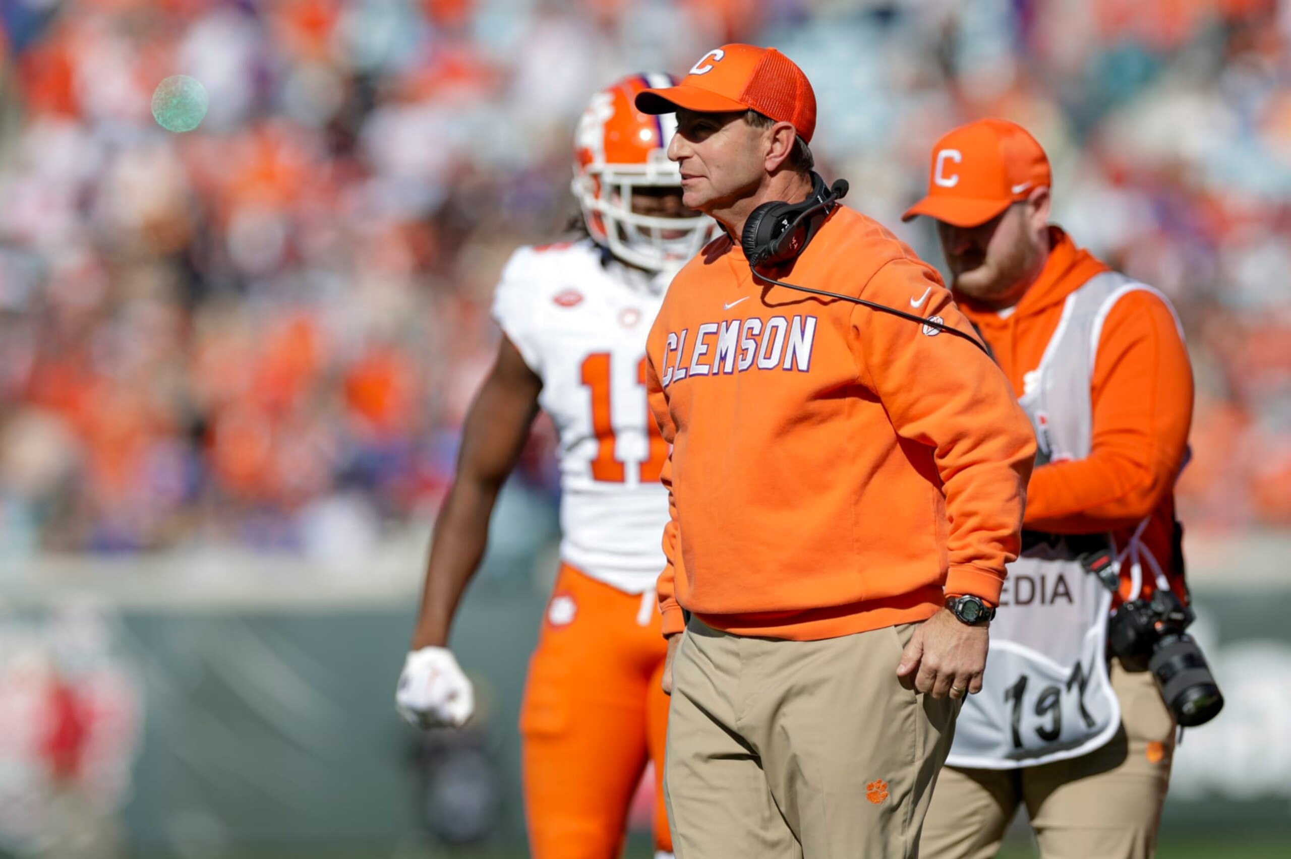 JACKSONVILLE, FL - DECEMBER 29: Clemson Tigers head coach Dabo Swinney looks on during the game between the Clemson Tigers and the Kentucky Wildcats on December 29, 2023 at EverBank Stadium in Jacksonville, Fl. (Photo by David Rosenblum/Icon Sportswire via Getty Images)