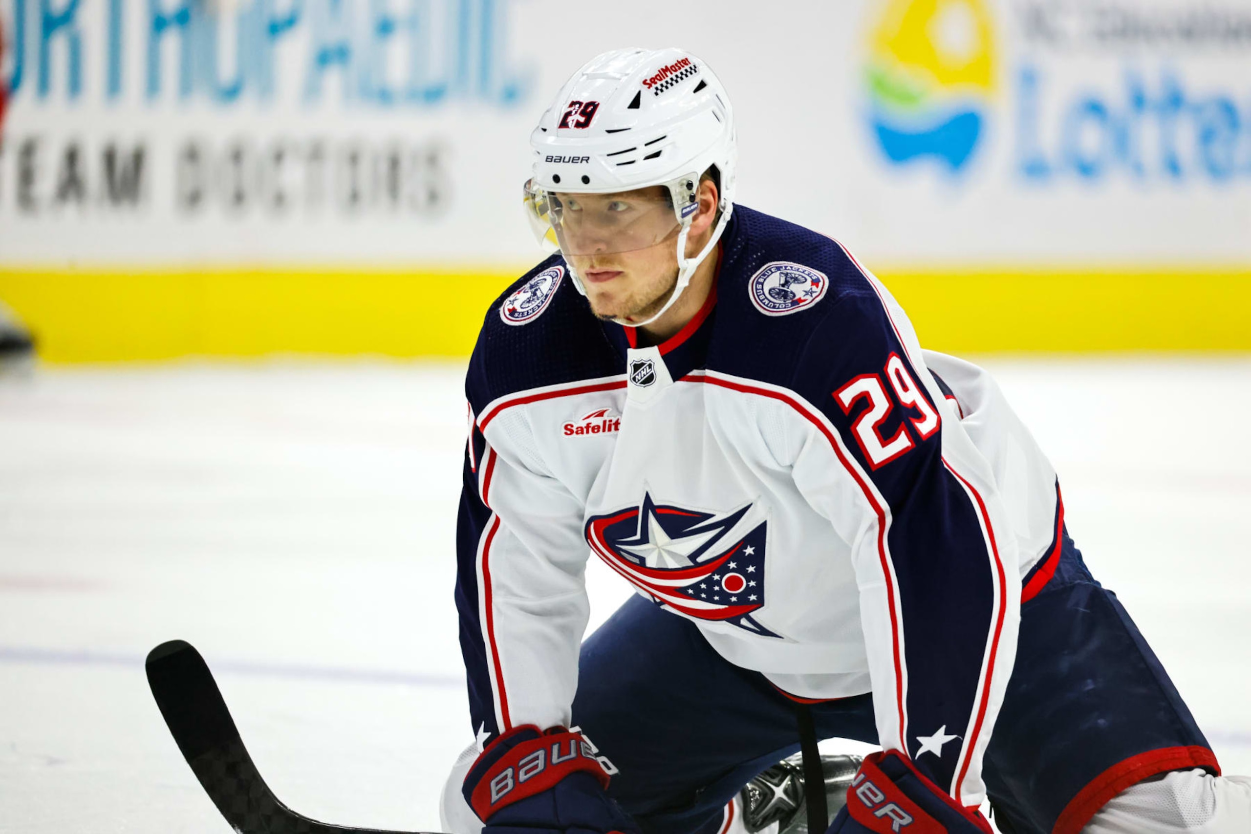 RALEIGH, NC - NOVEMBER 26: Patrik Laine #29 of the Columbus Blue Jackets looks on during the warmups of the game against the Carolina Hurricanes at PNC Arena on November 26, 2023 in Raleigh, North Carolina. (Photo by Jaylynn Nash/Getty Images) RALEIGH, NC - NOVEMBER 26: Patrik Laine #29 of the Columbus Blue Jackets looks on during the warmups of the game against the Carolina Hurricanes at PNC Arena on November 26, 2023 in Raleigh, North Carolina. (Photo by Jaylynn Nash/Getty Images)