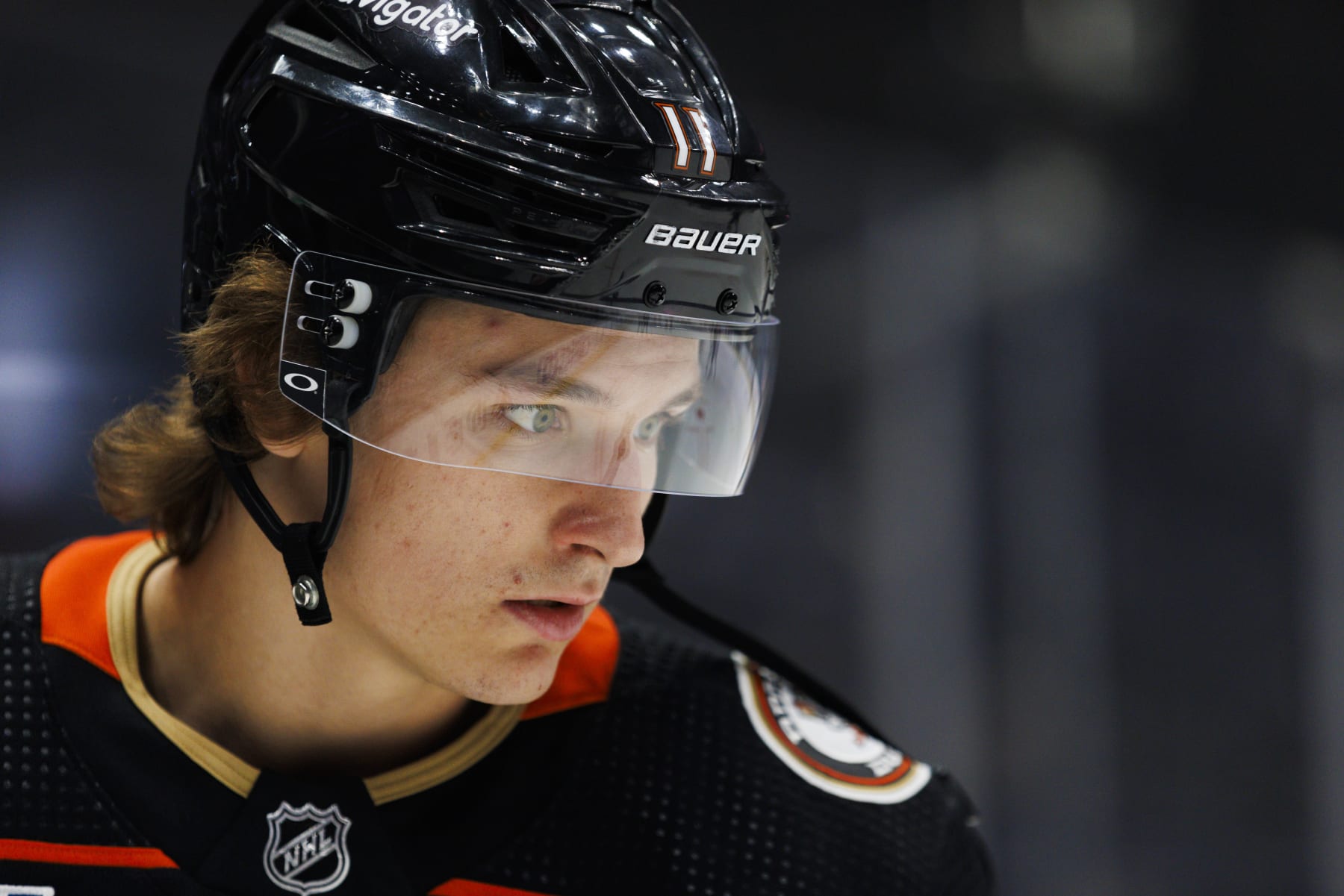 LOS ANGELES, CA - APRIL 13: Anaheim Ducks center Trevor Zegras (11) during an NHL game against the Los Angeles Kings on April 13, 2024 at Crypto.com Arena in Los Angeles, CA. (Photo by Ric Tapia/Icon Sportswire via Getty Images)