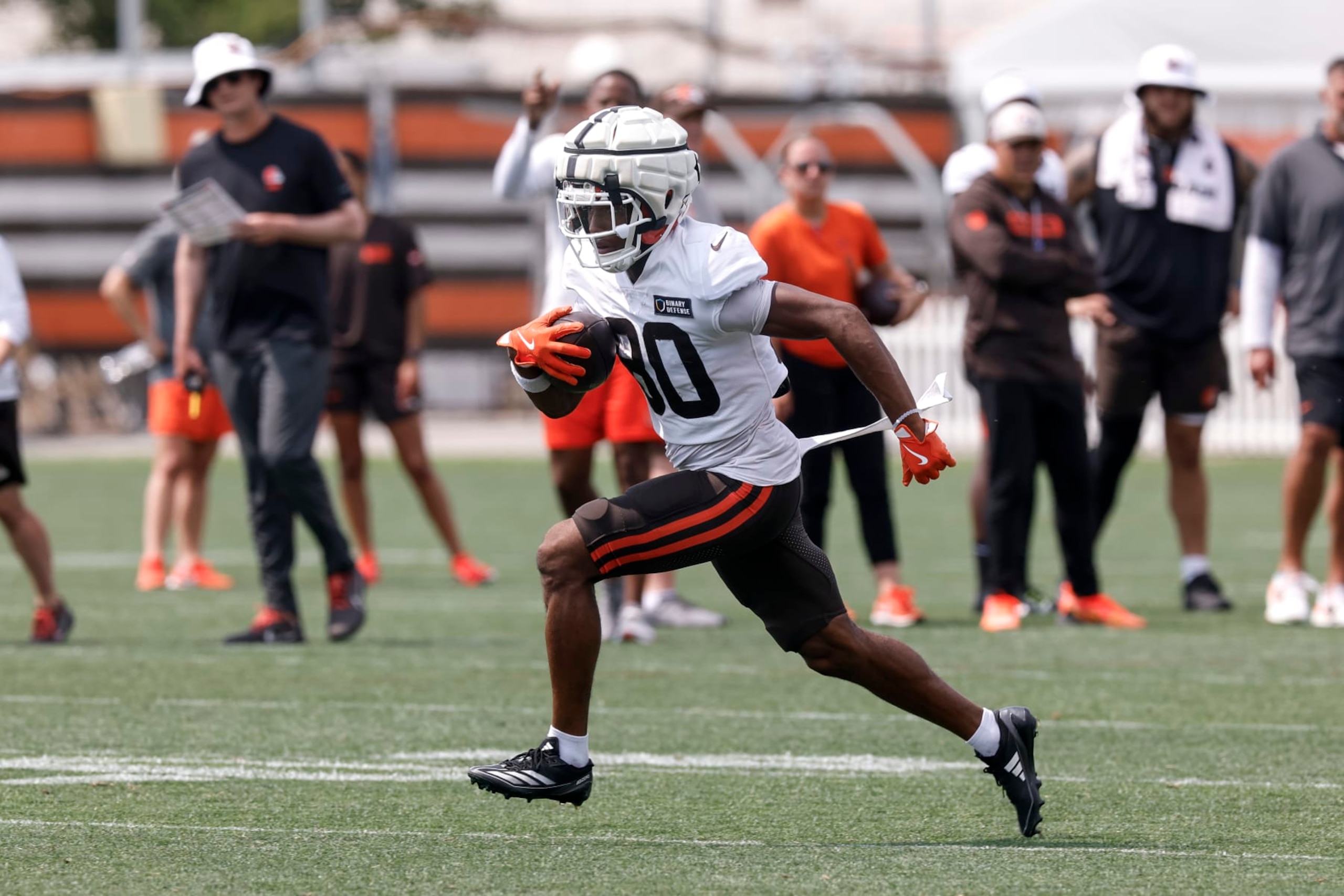 BEREA, OH - AUGUST 05: Wide Receiver Jamari Thrash #80 of the Cleveland Browns practices drills during Training Camp at their CrossCountry Mortgage Campus on August 5, 2024 in Berea, Ohio. (Photo by Don Juan Moore/Getty Images)
