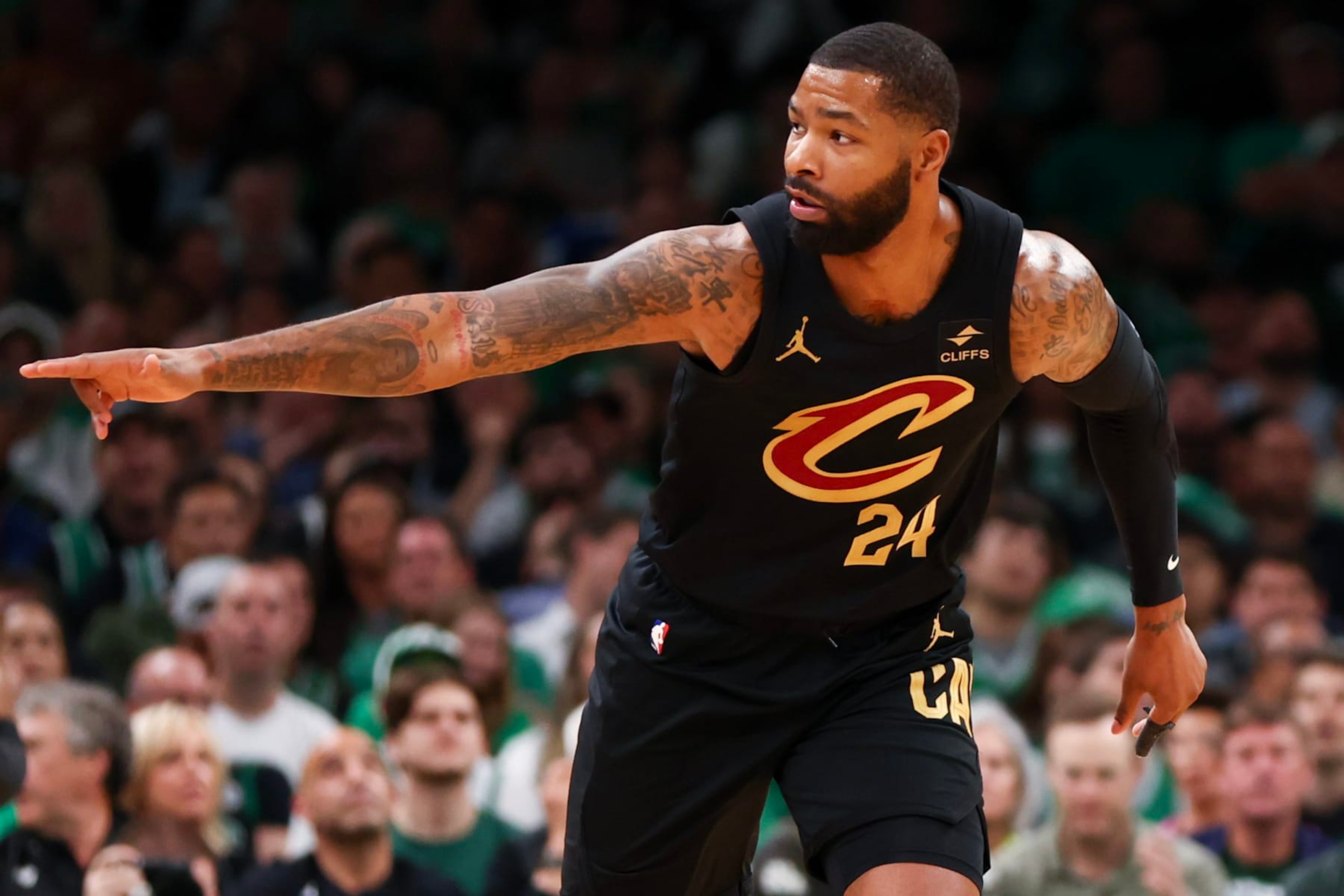 BOSTON, MASSACHUSETTS - MAY 07: Marcus Morris Sr. #24 of the Cleveland Cavaliers reacts during the first quarter in Game One of the Eastern Conference Second Round Playoffs against the Boston Celtics at TD Garden on May 07, 2024 in Boston, Massachusetts. NOTE TO USER: User expressly acknowledges and agrees that, by downloading and or using this photograph, User is consenting to the terms and conditions of the Getty Images License Agreement. (Photo by Maddie Meyer/Getty Images) BOSTON, MASSACHUSETTS - MAY 07: Marcus Morris Sr. #24 of the Cleveland Cavaliers reacts during the first quarter in Game One of the Eastern Conference Second Round Playoffs against the Boston Celtics at TD Garden on May 07, 2024 in Boston, Massachusetts. NOTE TO USER: User expressly acknowledges and agrees that, by downloading and or using this photograph, User is consenting to the terms and conditions of the Getty Images License Agreement. (Photo by Maddie Meyer/Getty Images)