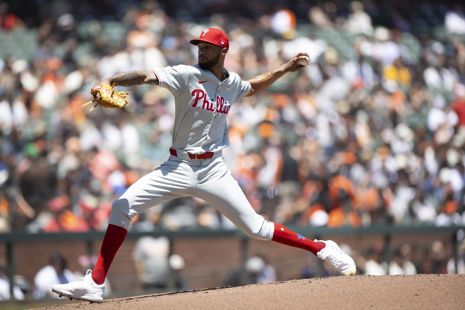 SAN FRANCISCO, CA - MAY 29: Cristopher Sanchez #61 of the Philadelphia Phillies pitches during the game against the San Francisco Giants at Oracle Park on May 29, 2024 in San Francisco, California. The Phillies defeated the Giants 6-1. (Photo by Michael Zagaris/Getty Images)