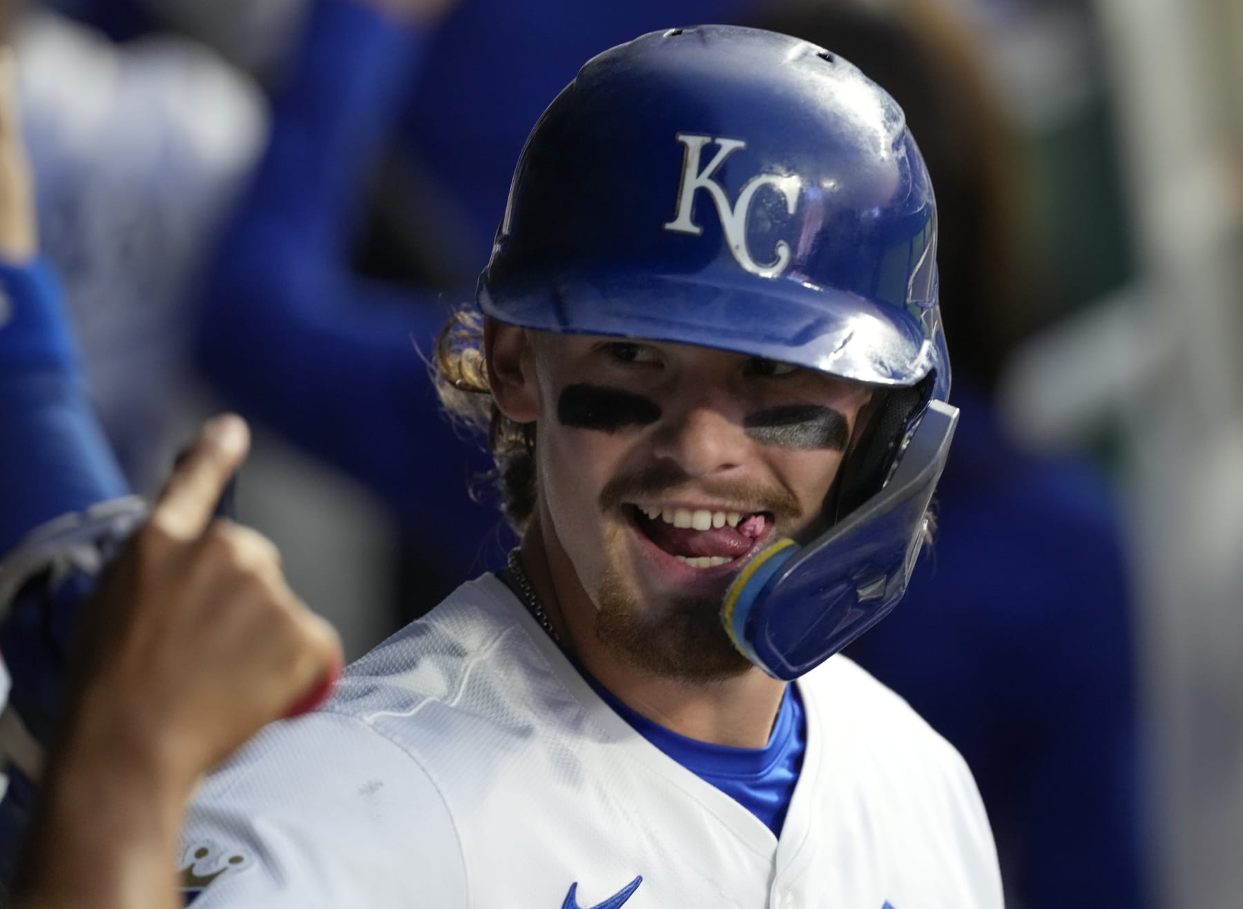 KANSAS CITY, MISSOURI - JULY 22: Bobby Witt Jr. #7 of the Kansas City Royals celebrates his three-run home run with teammates in the fourth inning against the Arizona Diamondbacks at Kauffman Stadium on July 22, 2024 in Kansas City, Missouri. (Photo by Ed Zurga/Getty Images)