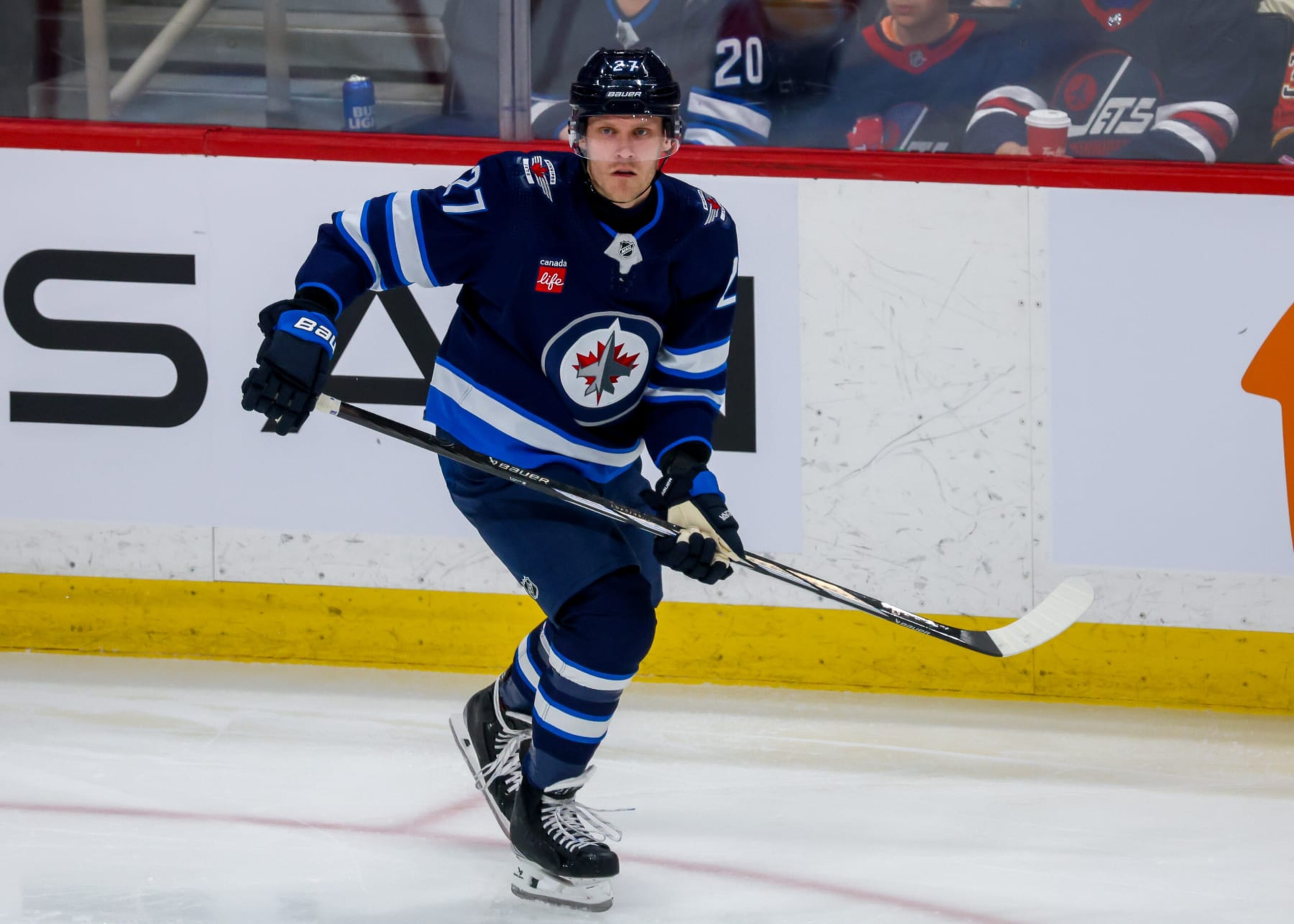 WINNIPEG, CANADA - APRIL 04: Nikolaj Ehlers #27 of the Winnipeg Jets skates during third period action against the Calgary Flames at Canada Life Centre on April 04, 2024 in Winnipeg, Manitoba, Canada. (Photo by Jonathan Kozub/NHLI via Getty Images) WINNIPEG, CANADA - APRIL 04: Nikolaj Ehlers #27 of the Winnipeg Jets skates during third period action against the Calgary Flames at Canada Life Centre on April 04, 2024 in Winnipeg, Manitoba, Canada. (Photo by Jonathan Kozub/NHLI via Getty Images)