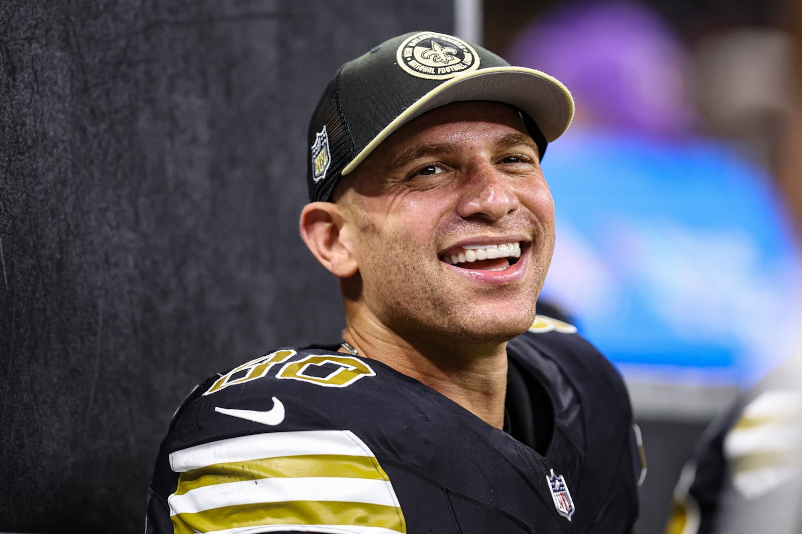 NEW ORLEANS, LA - DECEMBER 10: Jimmy Graham #80 of the New Orleans Saints celebrates after scoring a touchdown during an NFL football game against the Carolina Panthers at Caesars Superdome on December 10, 2023 in New Orleans, LA. (Photo by Perry Knotts/Getty Images) NEW ORLEANS, LA - DECEMBER 10: Jimmy Graham #80 of the New Orleans Saints celebrates after scoring a touchdown during an NFL football game against the Carolina Panthers at Caesars Superdome on December 10, 2023 in New Orleans, LA. (Photo by Perry Knotts/Getty Images)