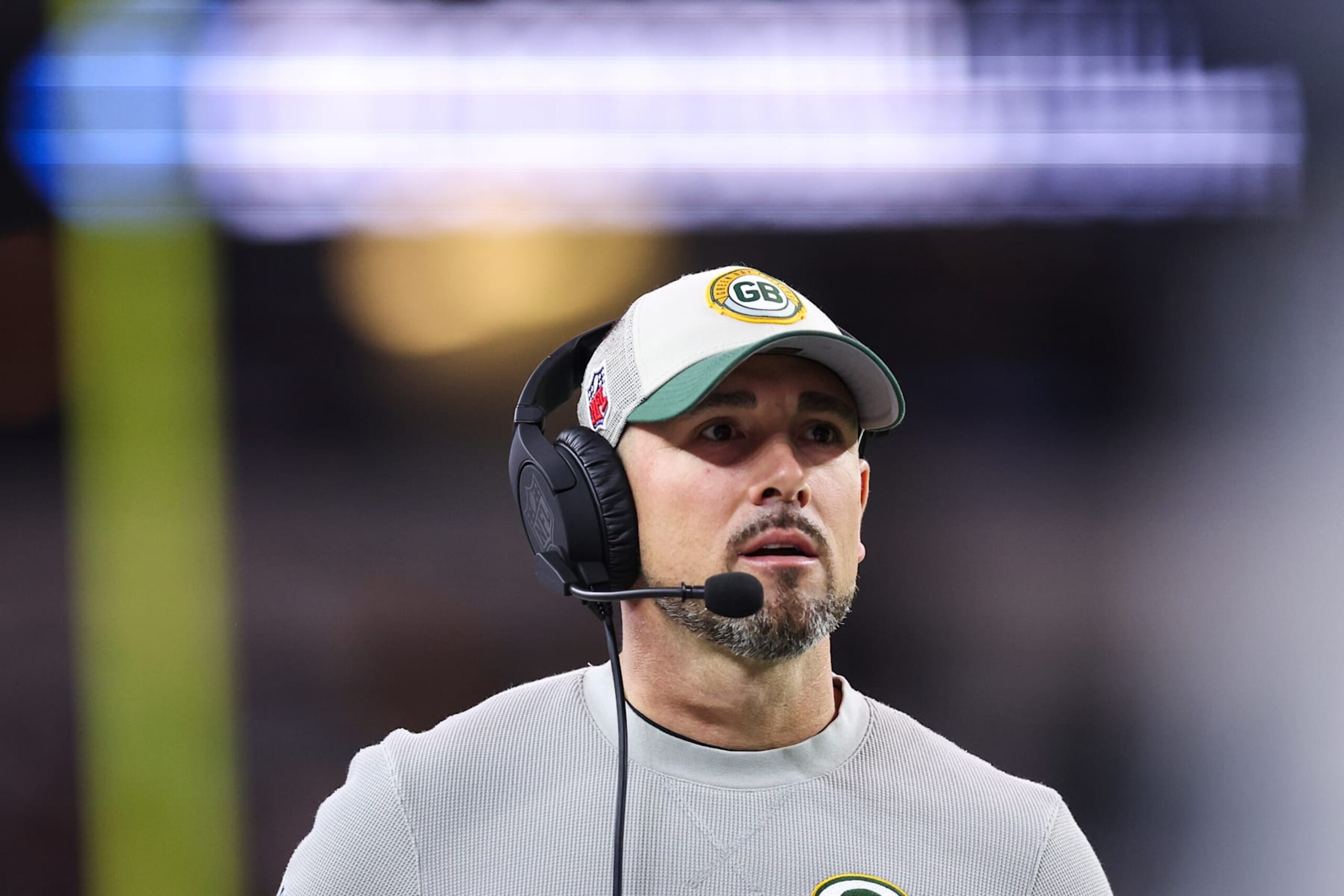 ARLINGTON, TX - JANUARY 14: Matt LaFleur of the Green Bay Packers looks on from the sideline during an NFL wild-card playoff football game against the Dallas Cowboys at AT&T Stadium on January 14, 2024 in Arlington, Texas. (Photo by Perry Knotts/Getty Images) ARLINGTON, TX - JANUARY 14: Matt LaFleur of the Green Bay Packers looks on from the sideline during an NFL wild-card playoff football game against the Dallas Cowboys at AT&T Stadium on January 14, 2024 in Arlington, Texas. (Photo by Perry Knotts/Getty Images)