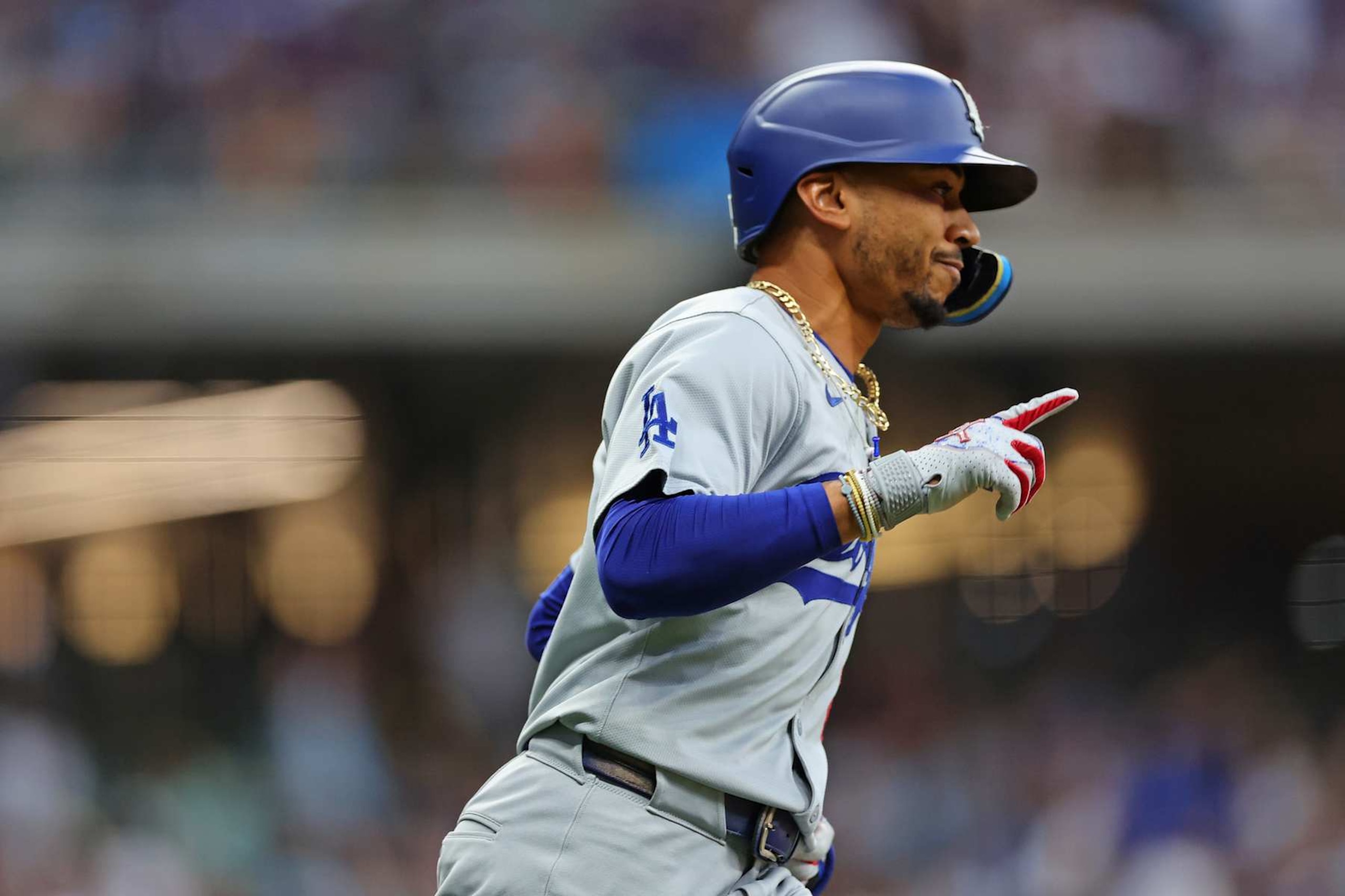 MILWAUKEE, WISCONSIN - AUGUST 12: Mookie Betts #50 of the Los Angeles Dodgers runs the bases following a two run home run against the Milwaukee Brewers during the third inning at American Family Field on August 12, 2024 in Milwaukee, Wisconsin. (Photo by Stacy Revere/Getty Images)