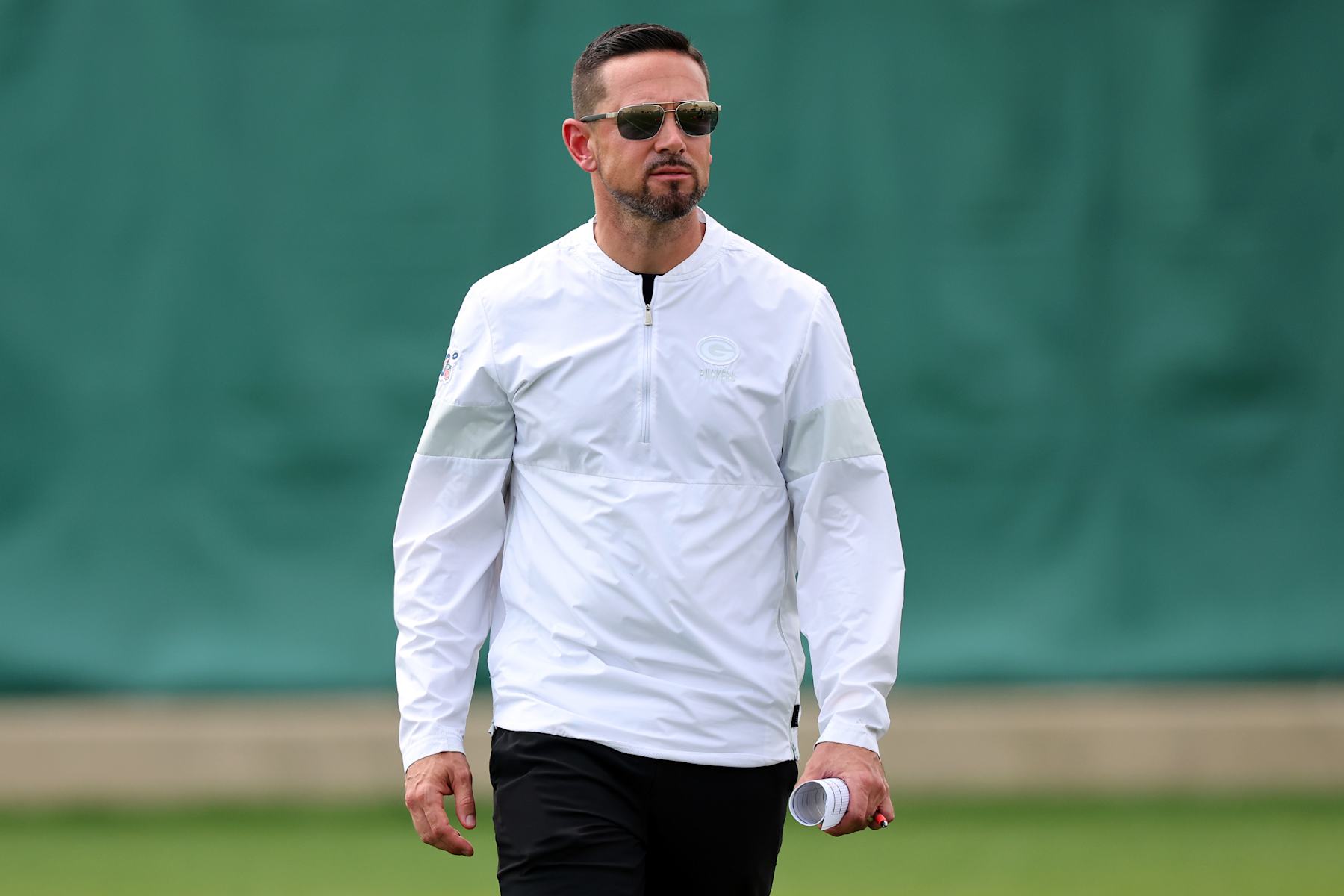 GREEN BAY, WISCONSIN - JUNE 04: Head coach Matt LaFleur of the Green Bay Packers watches action during the Green Bay Packers Minicamp at Ray Nitschke Field on June 04, 2024 in Green Bay, Wisconsin.  (Photo by Stacy Revere/Getty Images)