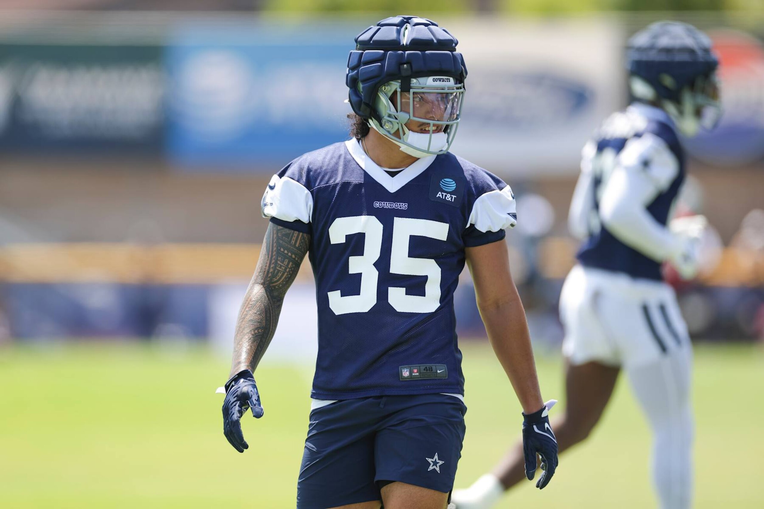OXNARD, CA - JULY 25: Dallas Cowboys linebacker Marist Liufau (35) takes part in a drill during the team's training camp at River Ridge Playing Fields on July 25, 2024 in Oxnard, CA. (Photo by Brandon Sloter/Icon Sportswire via Getty Images)