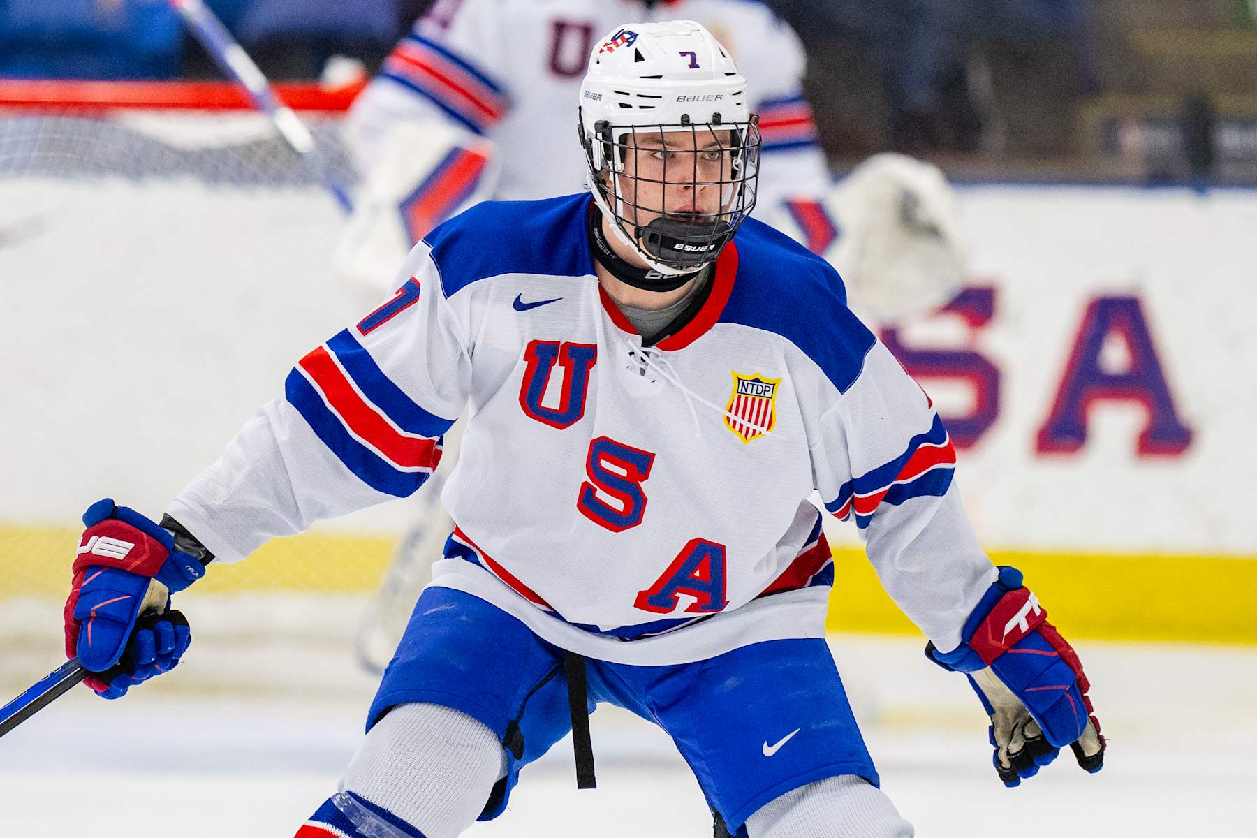 PLYMOUTH, MI - FEBRUARY 7: Dakoda Rheaume-Mullen #7 of Team USA during U18 Five Nations Tournament between Team Finland and Team USA at USA Hockey Arena on February 7, 2024 in Plymouth, Michigan. (Photo by Michael Miller/ISI Photos/Getty Images)