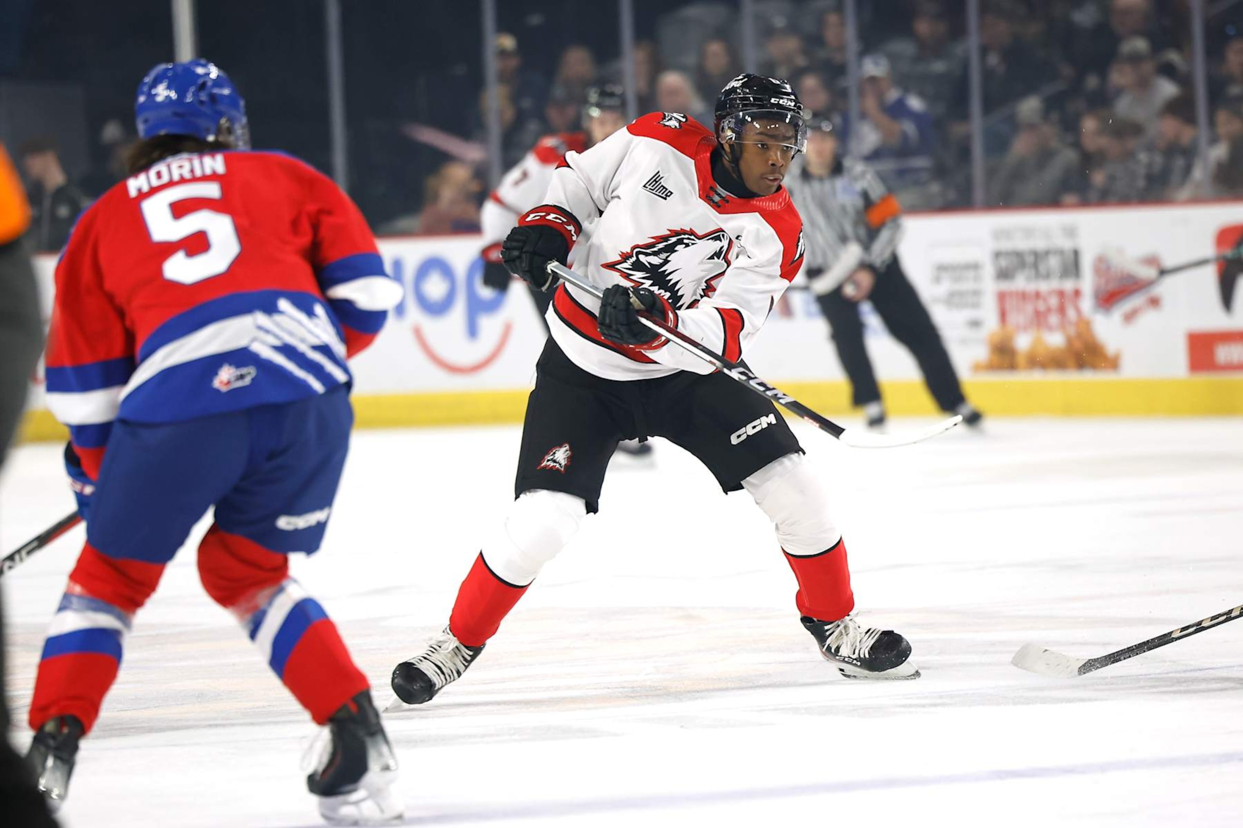 MONCTON, CANADA - NOVEMBER 24: Bill Zonnon of Rouyn-Noranda Huskies takes a shot on goal against Moncton Wildcats during the first period at Avenir Centre on November 24, 2023 in Moncton, Canada. (Photo by Dale Preston/Getty Images) MONCTON, CANADA - NOVEMBER 24: Bill Zonnon of Rouyn-Noranda Huskies takes a shot on goal against Moncton Wildcats during the first period at Avenir Centre on November 24, 2023 in Moncton, Canada. (Photo by Dale Preston/Getty Images)