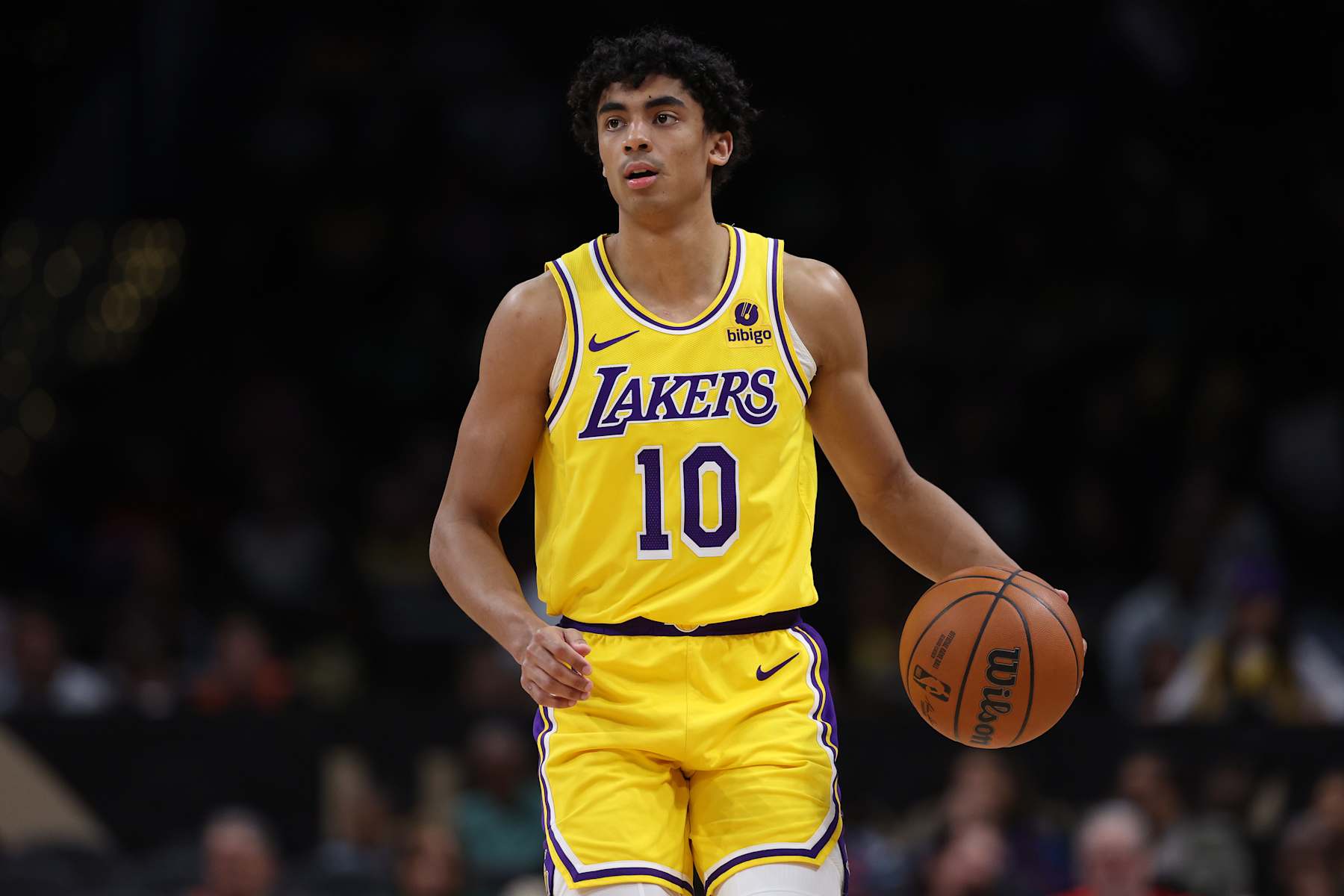 WASHINGTON, DC - APRIL 03: Max Christie #10 of the Los Angeles Lakers in action against the Washington Wizards during the second half at Capital One Arena on April 03, 2024 in Washington, DC. NOTE TO USER: User expressly acknowledges and agrees that, by downloading and or using this photograph, User is consenting to the terms and conditions of the Getty Images License Agreement. (Photo by Patrick Smith/Getty Images) WASHINGTON, DC - APRIL 03: Max Christie #10 of the Los Angeles Lakers in action against the Washington Wizards during the second half at Capital One Arena on April 03, 2024 in Washington, DC. NOTE TO USER: User expressly acknowledges and agrees that, by downloading and or using this photograph, User is consenting to the terms and conditions of the Getty Images License Agreement. (Photo by Patrick Smith/Getty Images)