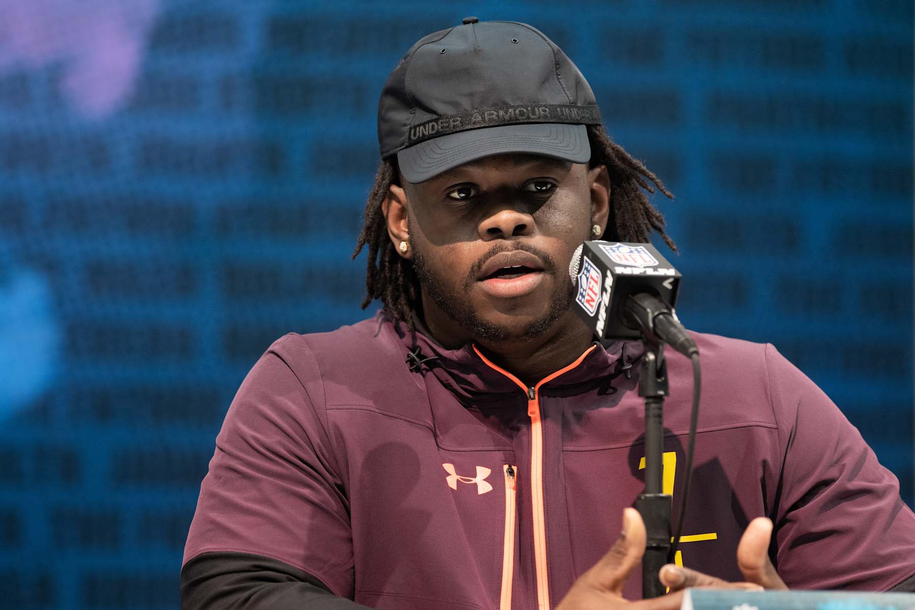 INDIANAPOLIS, IN - MARCH 02: Clemson defensive lineman Albert Huggins answers questions from the media during the NFL Scouting Combine on March 2, 2019 at the Indiana Convention Center in Indianapolis, IN. (Photo by Zach Bolinger/Icon Sportswire via Getty Images)