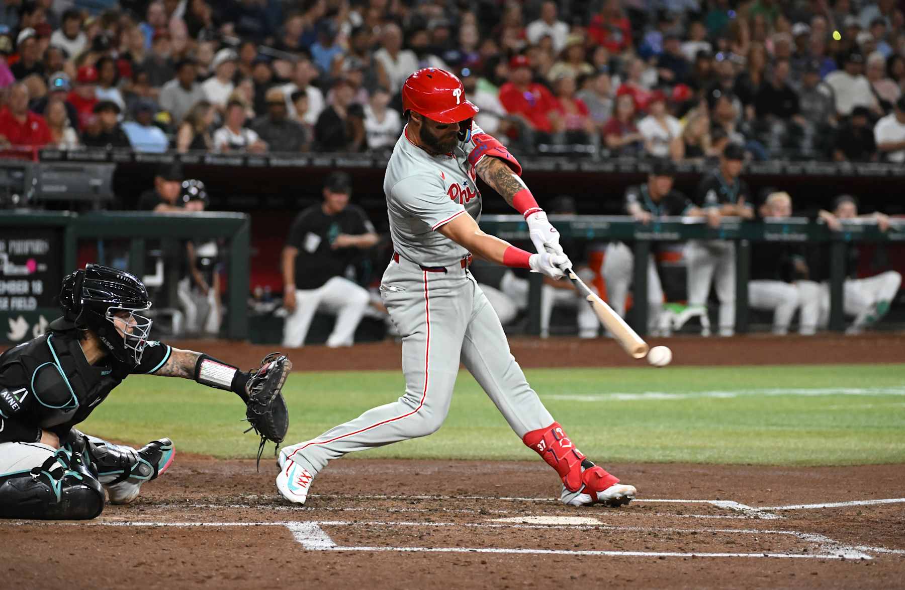 PHOENIX, ARIZONA - AUGUST 08: Weston Wilson #37 of the Philadelphia Phillies hits the ball against the Arizona Diamondbacks at Chase Field on August 08, 2024 in Phoenix, Arizona. (Photo by Norm Hall/Getty Images) PHOENIX, ARIZONA - AUGUST 08: Weston Wilson #37 of the Philadelphia Phillies hits the ball against the Arizona Diamondbacks at Chase Field on August 08, 2024 in Phoenix, Arizona. (Photo by Norm Hall/Getty Images)