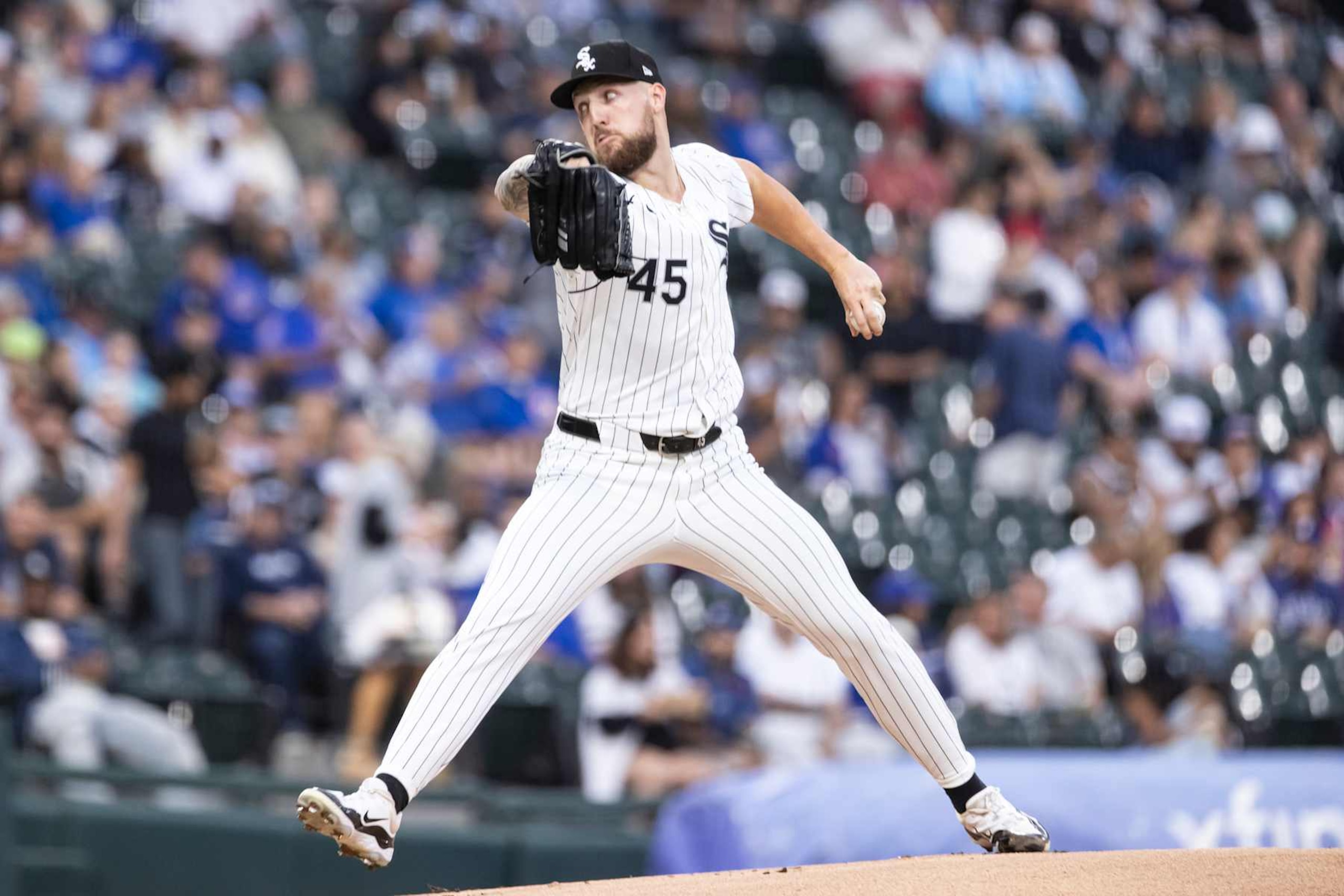 CHICAGO, ILLINOIS - AUGUST 09: Garrett Crochet #45 of the Chicago White Sox delivers a pitch in the first inning against the Chicago Cubs at Guaranteed Rate Field on August 09, 2024 in Chicago, Illinois. (Photo by Griffin Quinn/Getty Images) CHICAGO, ILLINOIS - AUGUST 09: Garrett Crochet #45 of the Chicago White Sox delivers a pitch in the first inning against the Chicago Cubs at Guaranteed Rate Field on August 09, 2024 in Chicago, Illinois. (Photo by Griffin Quinn/Getty Images)