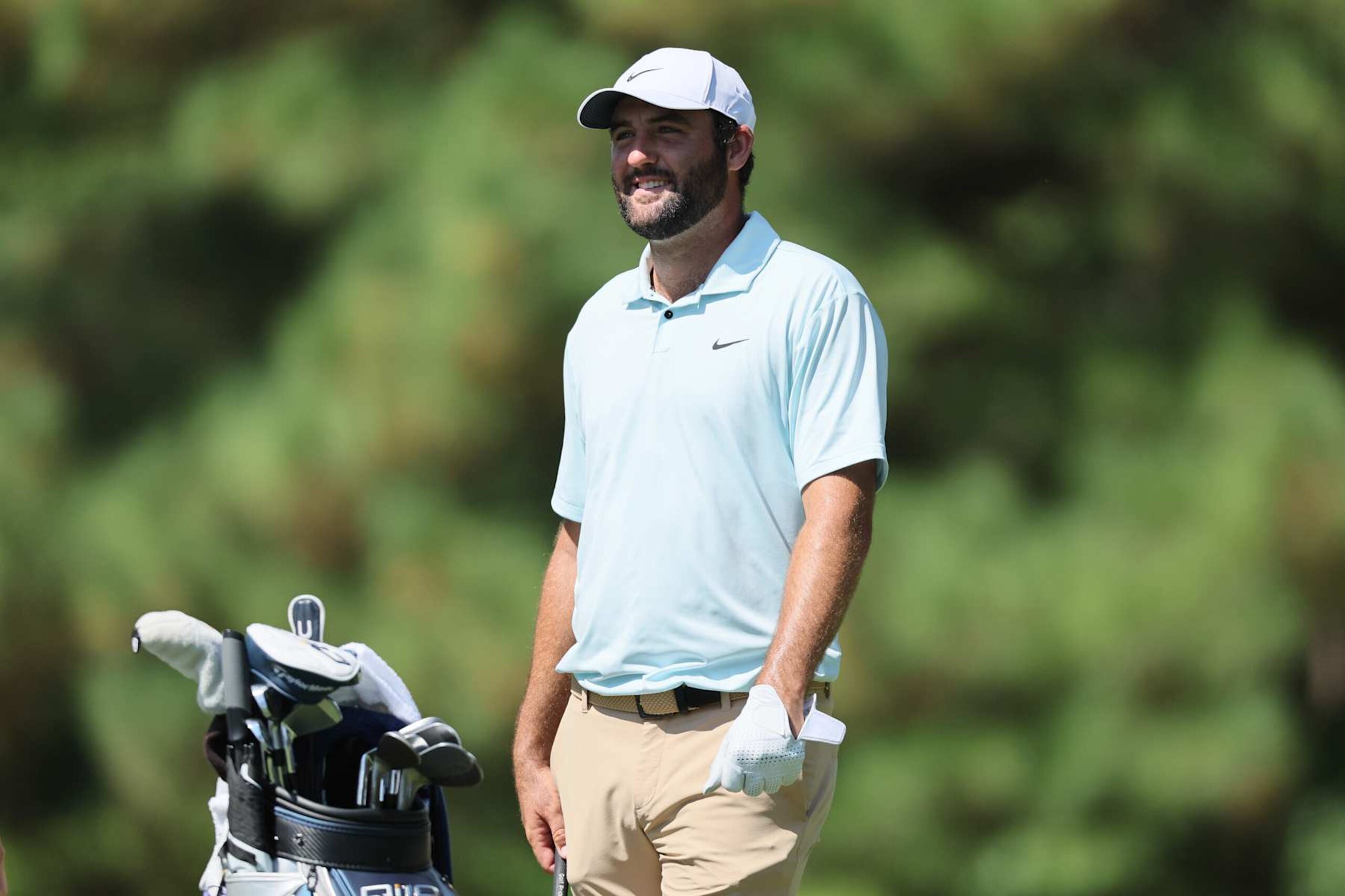 MEMPHIS, TENNESSEE - AUGUST 16: Scottie Scheffler of the United States looks on from the seventh tee during the second round of the FedEx St. Jude Championship at TPC Southwind on August 16, 2024 in Memphis, Tennessee. (Photo by Andy Lyons/Getty Images) MEMPHIS, TENNESSEE - AUGUST 16: Scottie Scheffler of the United States looks on from the seventh tee during the second round of the FedEx St. Jude Championship at TPC Southwind on August 16, 2024 in Memphis, Tennessee. (Photo by Andy Lyons/Getty Images)
