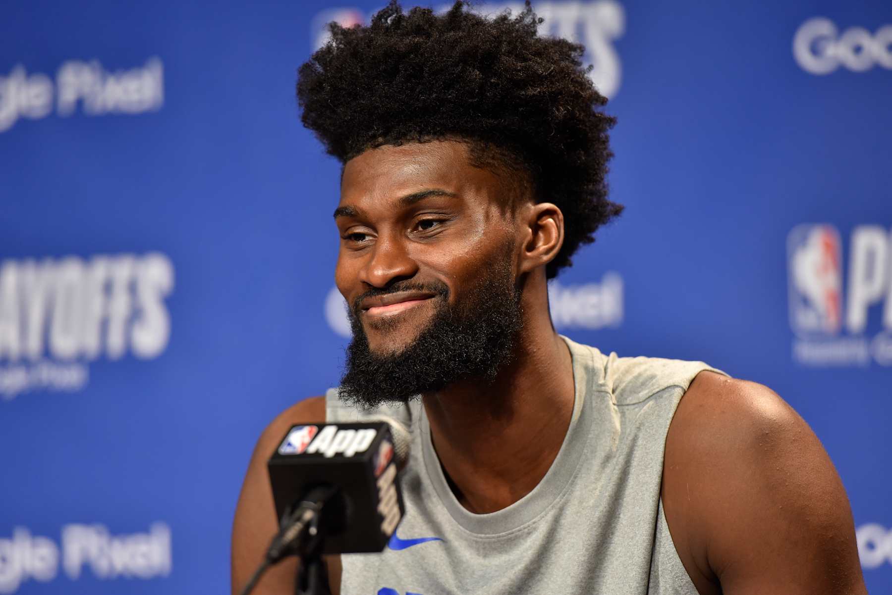 ORLANDO, FL - APRIL 27: Jonathan Isaac #1 of the Orlando Magic talks to the media during the postgame press conference after the game against the Cleveland Cavaliers during Round 1 Game 4 of the 2024 NBA Playoffs on April 27, 2024 at the Kia Center in Orlando, Florida. NOTE TO USER: User expressly acknowledges and agrees that, by downloading and or using this photograph, User is consenting to the terms and conditions of the Getty Images License Agreement. Mandatory Copyright Notice: Copyright 2024 NBAE (Photo by Fernando Medina/NBAE via Getty Images)
