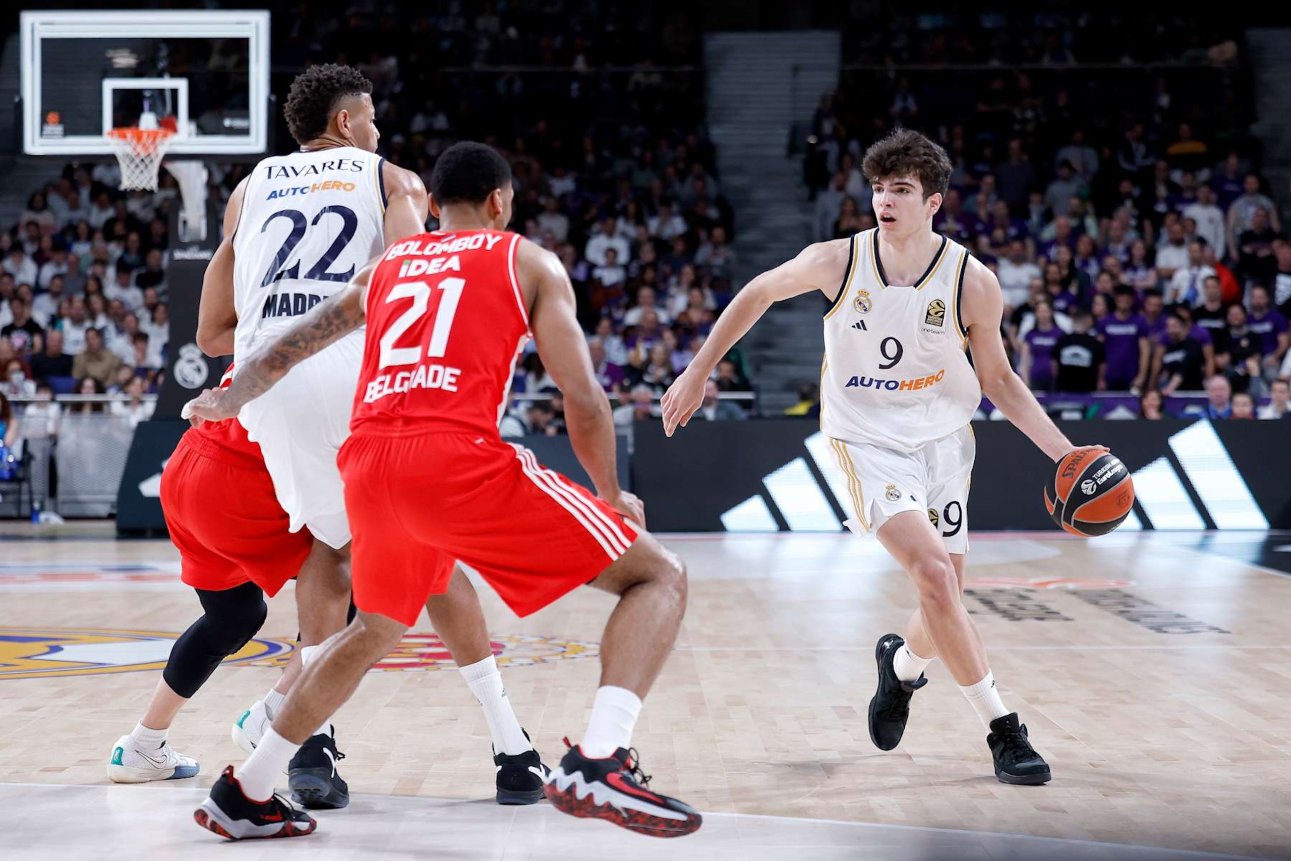 MADRID, SPAIN - MARCH 29: Hugo González Peña, #9 of Real Madrid in action during the Turkish Airlines EuroLeague Regular Season Round 32 match between Real Madrid and Crvena Zvezda Meridianbet Belgrade at WiZink Center on March 29, 2024 in Madrid, Spain. (Photo by Thiago Mora/Euroleague Basketball via Getty Images)