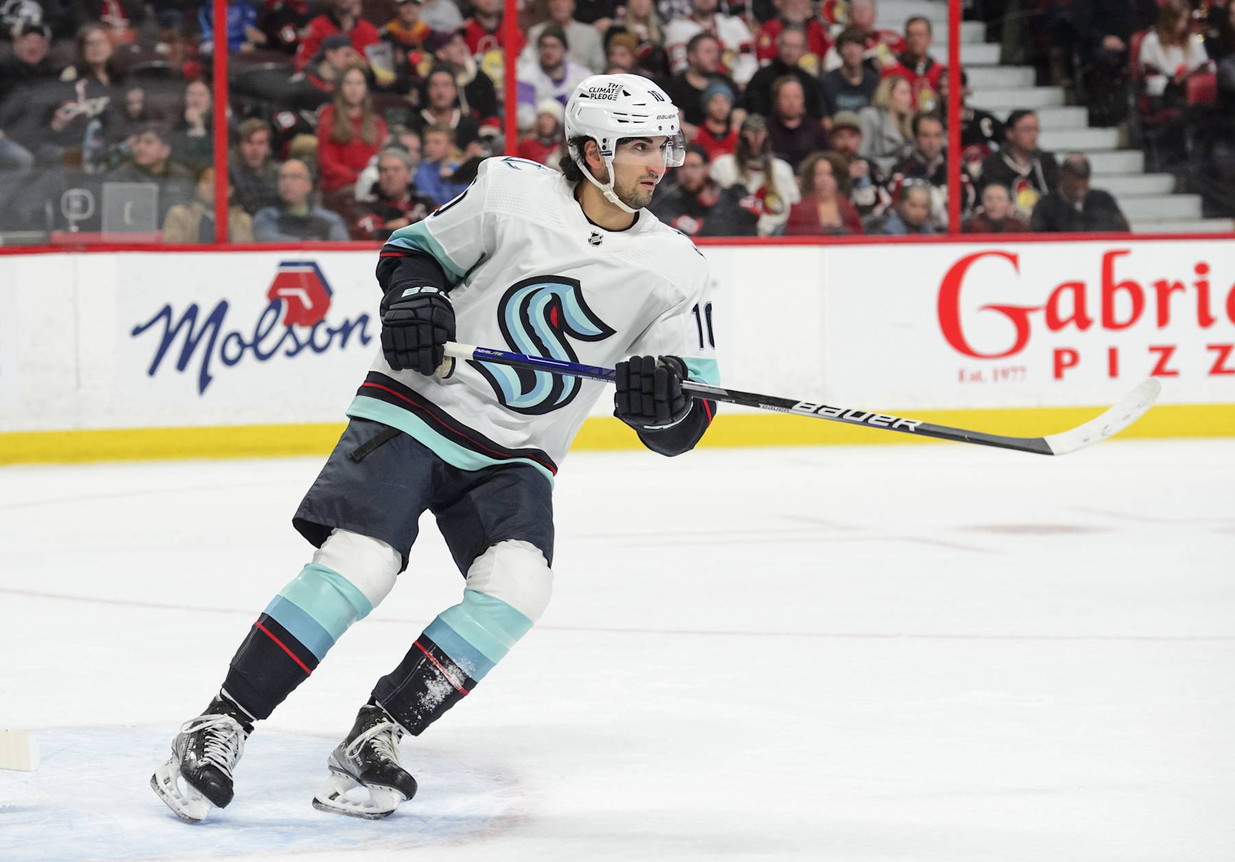 OTTAWA, CANADA - JANUARY 7:  Matty Beniers #10 of the Seattle Kraken skates against the Ottawa Senators at Canadian Tire Centre on January 7, 2023 in Ottawa, Ontario, Canada.  (Photo by Matt Zambonin/NHLI via Getty Images)