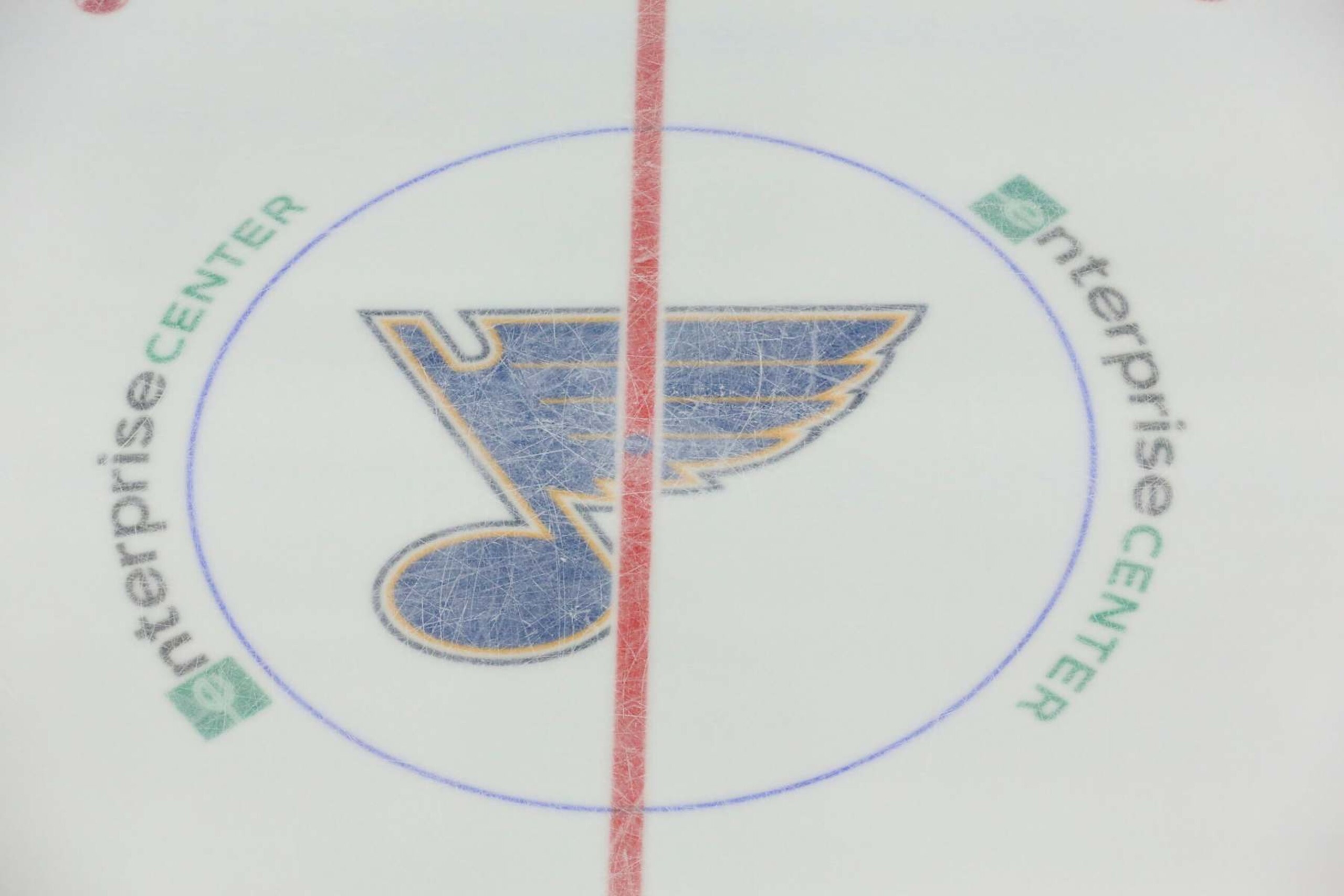 Hockey: NHL Finals: Aerail view of Enterprise Center ice with St. Louis Blues logo before game vs Boston Bruins. Game 3. 
St. Louis, MO 6/1/2019
CREDIT: David E. Klutho (Photo by David E. Klutho /Sports Illustrated via Getty Images)
(Set Number: X162697 TK1 )
