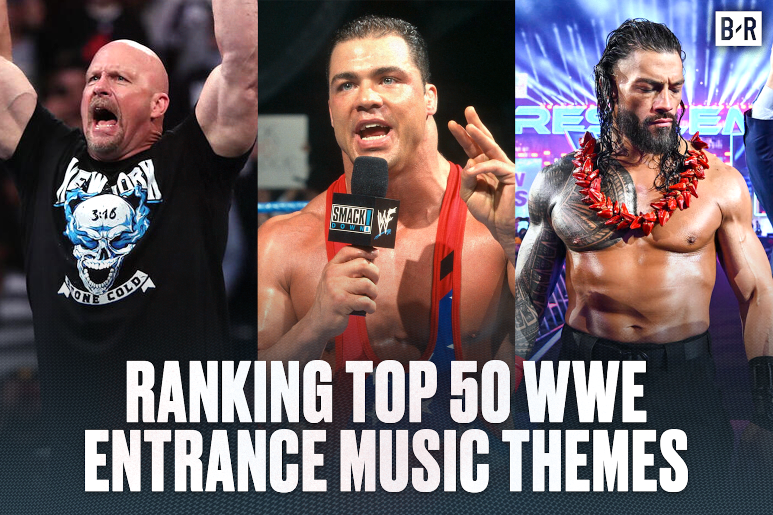 Steve Austin, Kurt Angle and Roman Reigns.