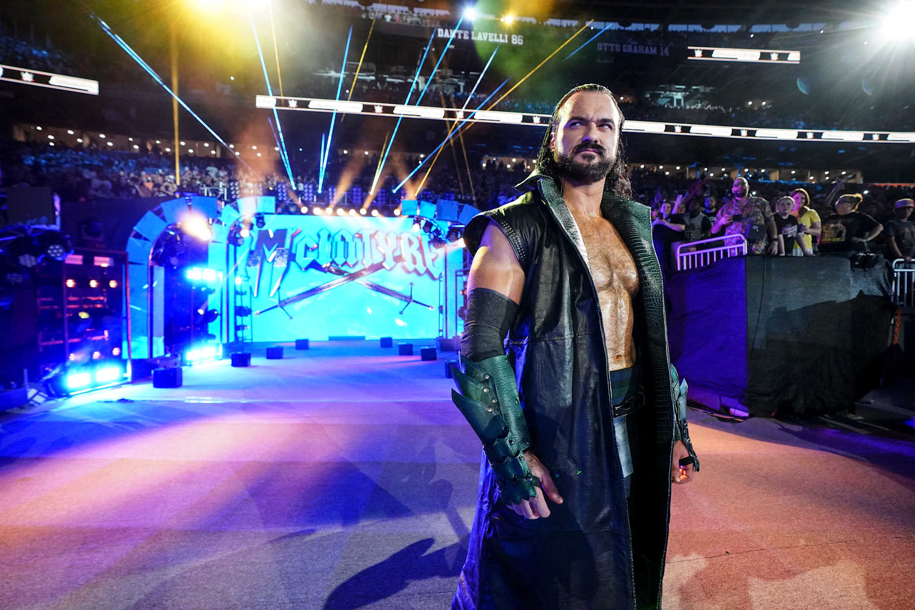 CLEVELAND, OHIO - AUGUST 03: Drew McIntyre makes his way to the ring during SummerSlam at Cleveland Browns Stadium on August 3, 2024 in Cleveland, Ohio.  (Photo by WWE/Getty Images)