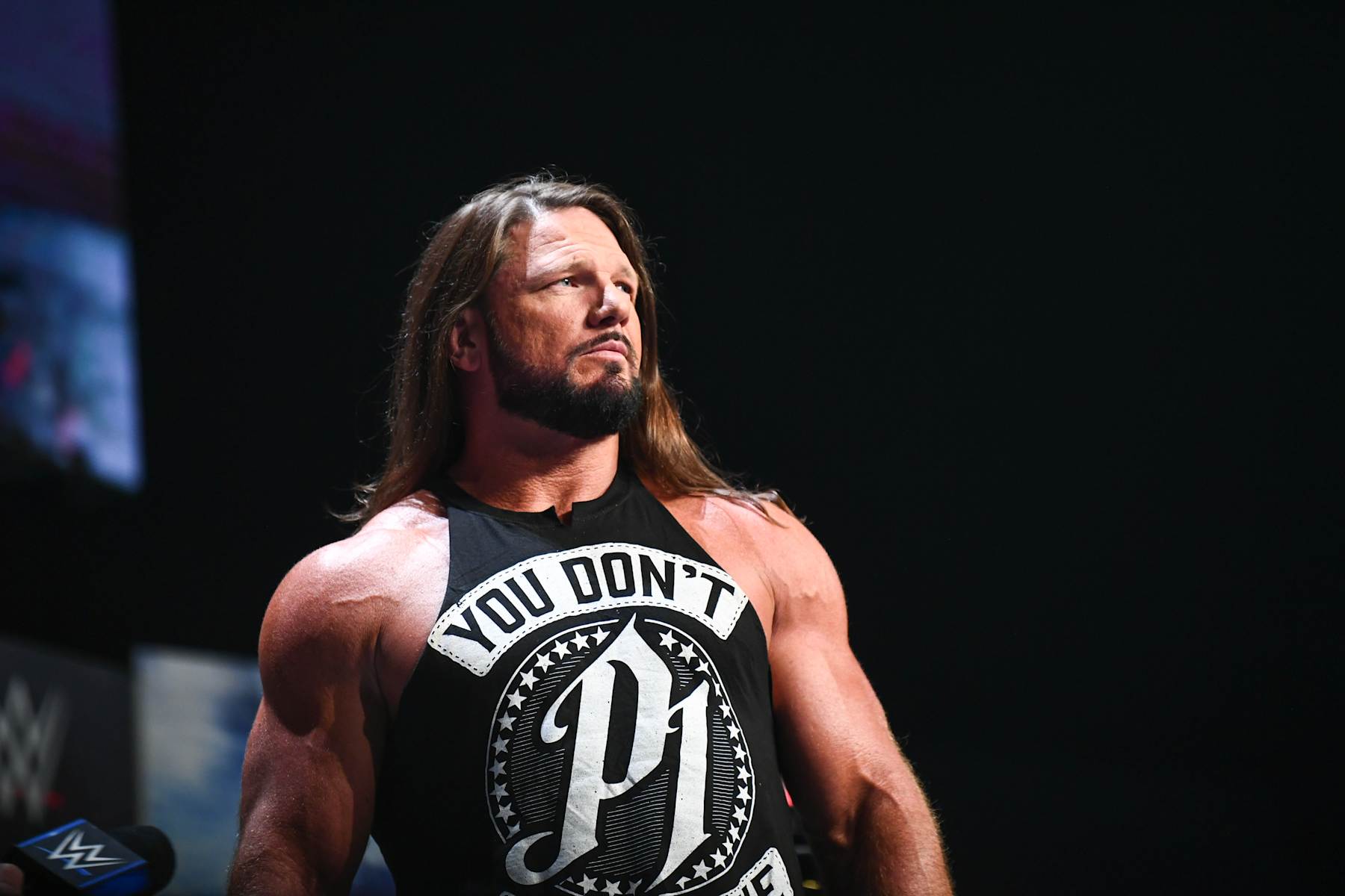 GLASGOW, SCOTLAND - JUNE 14: AJ Styles looks on during WWE Clash at the Castle Kickoff in SEC Centre Hall at the Scottish Event Campus on June 14, 2024 in Glasgow, Scotland. (Photo by WWE/Getty Images)