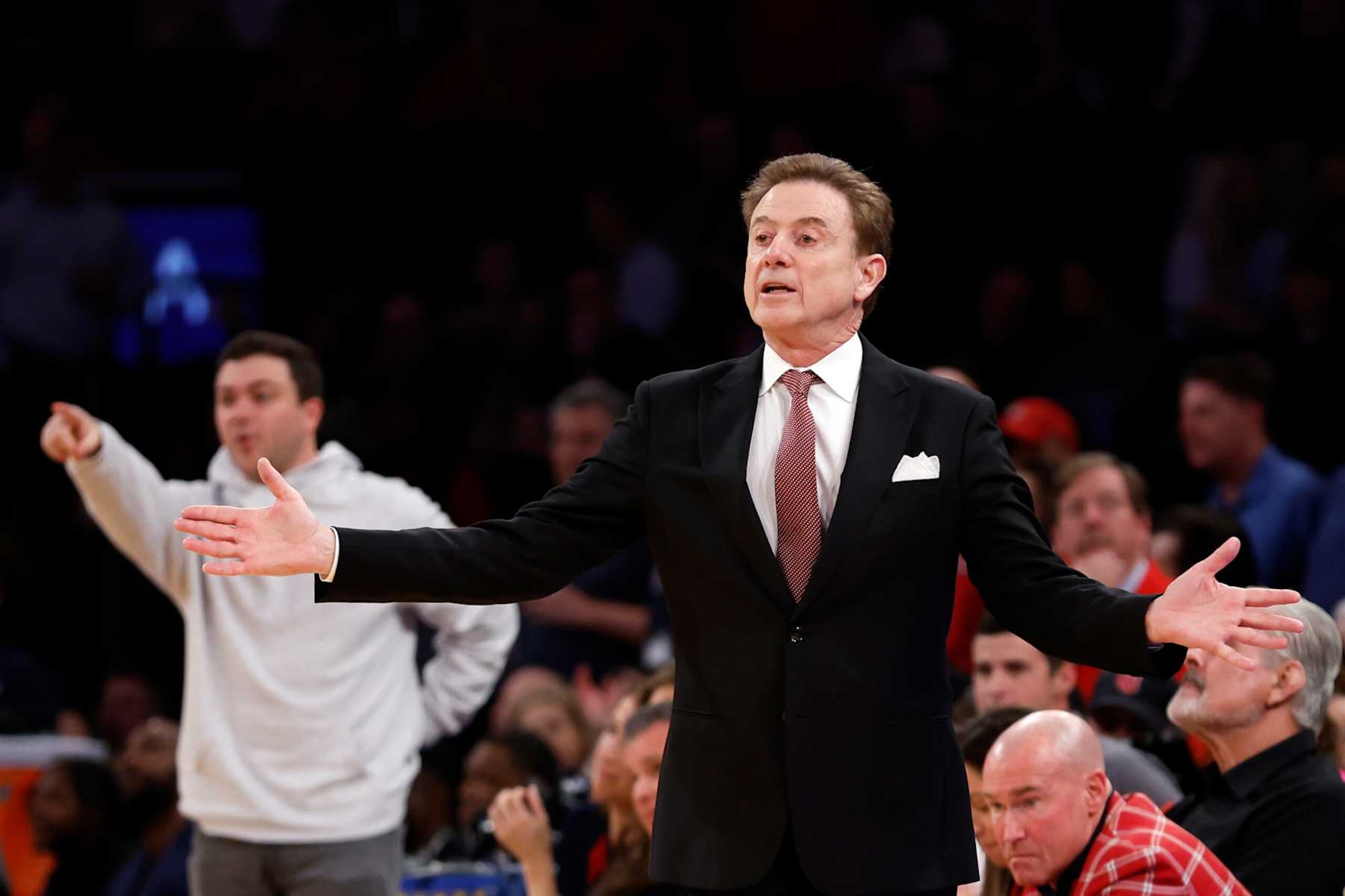 NEW YORK, NEW YORK - MARCH 15: head coach Rick Pitino of the St. John's Red Storm reacts in the first half against the Connecticut Huskies during the Semifinal round of the Big East Basketball Tournament at Madison Square Garden on March 15, 2024 in New York City. (Photo by Sarah Stier/Getty Images)