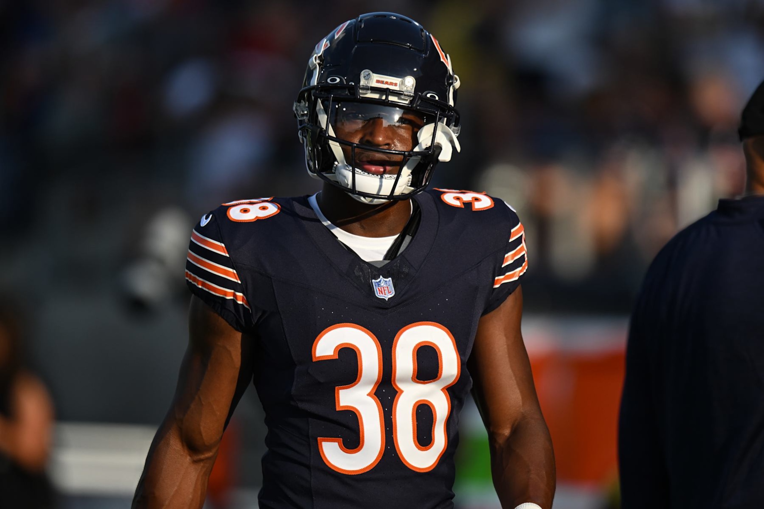 CANTON, OH - AUGUST 01: Chicago Bears DB Douglas Coleman III (38) during warmups for a National Football League preseason game between the Chicago Bears and Houston Texans on August 1, 2024 at Tom Benson Hall of Fame Stadium in Canton, OH. (Photo by James Black/Icon Sportswire via Getty Images) CANTON, OH - AUGUST 01: Chicago Bears DB Douglas Coleman III (38) during warmups for a National Football League preseason game between the Chicago Bears and Houston Texans on August 1, 2024 at Tom Benson Hall of Fame Stadium in Canton, OH. (Photo by James Black/Icon Sportswire via Getty Images)