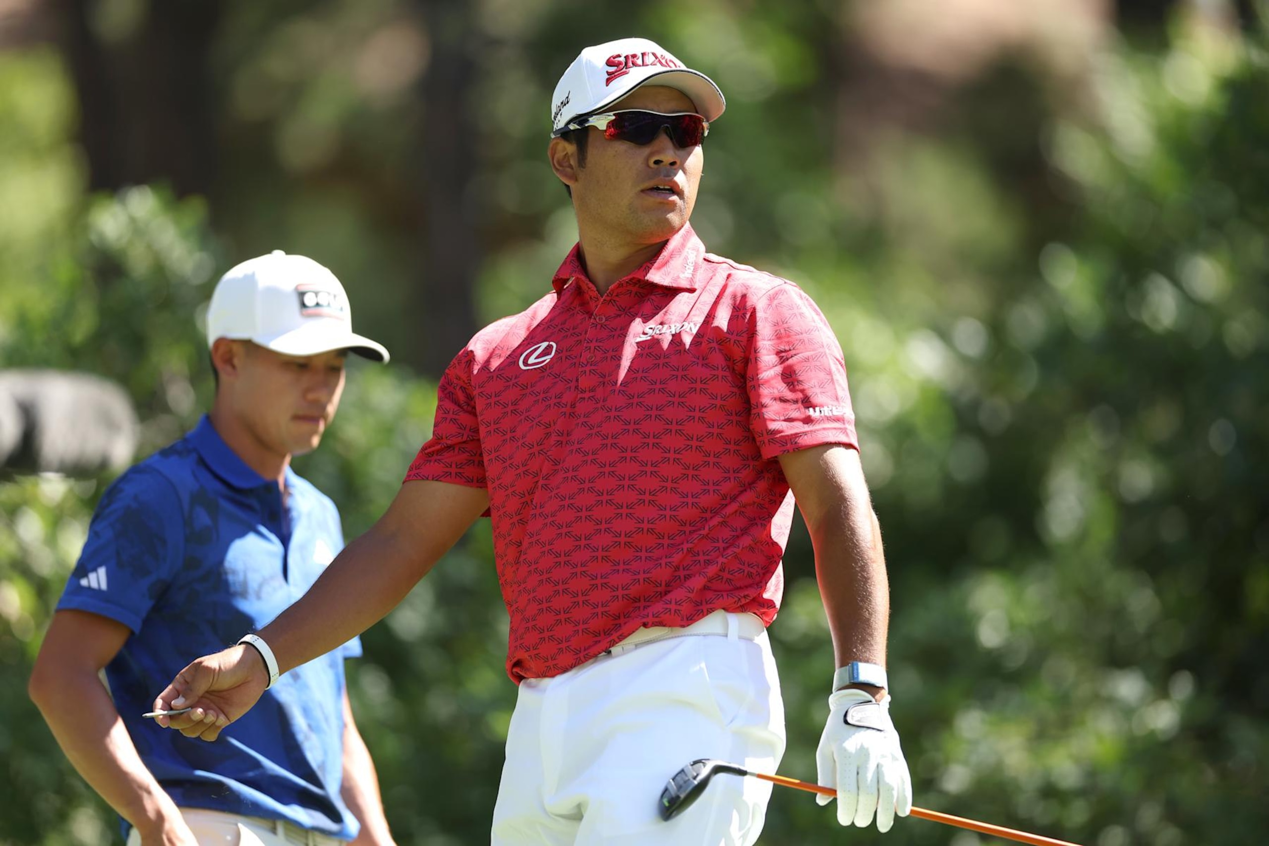 CASTLE ROCK, COLORADO - AUGUST 22: Hideki Matsuyama of Japan follows his shot from the second tee during the first round of the BMW Championship at Castle Pines Golf Club on August 22, 2024 in Castle Rock, Colorado. (Photo by Christian Petersen/Getty Images)