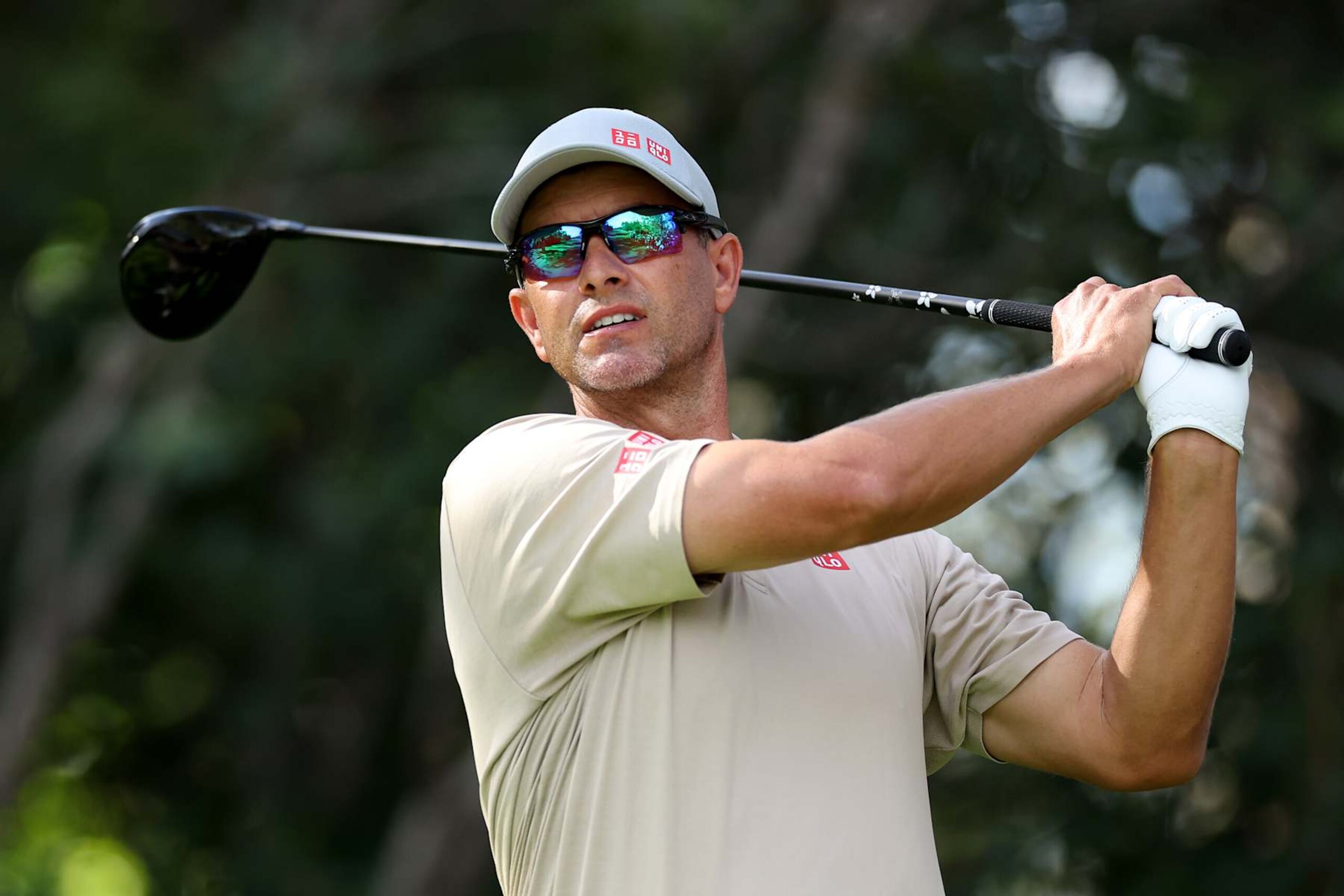 CASTLE ROCK, COLORADO - AUGUST 23: Adam Scott of Australia plays his shot from the eighth tee during the second round of the BMW Championship at Castle Pines Golf Club on August 23, 2024 in Castle Rock, Colorado. (Photo by Christian Petersen/Getty Images)
