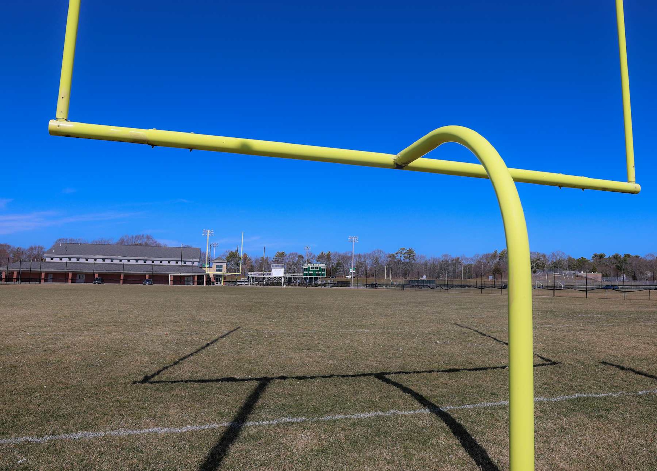 DUXBURY - MARCH 22: The Duxbury Athletic Complex at Duxbury High School in Duxbury, MA on March 23, 2021. The Anti-Defamation League are seeking an investigation into Duxbury High football team for use of Holocaust-related terms on field. (Photo by Matthew J. Lee/The Boston Globe via Getty Images)