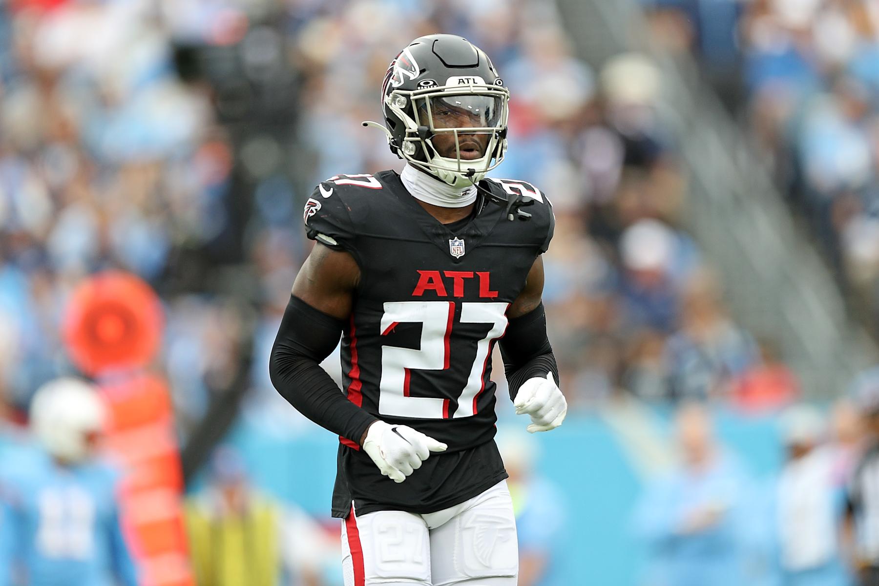 NASHVILLE, TENNESSEE - OCTOBER 29: Richie Grant #27 of the Atlanta Falcons during the game against the Tennessee Titans at Nissan Stadium on October 29, 2023 in Nashville, Tennessee. (Photo by Justin Ford/Getty Images)