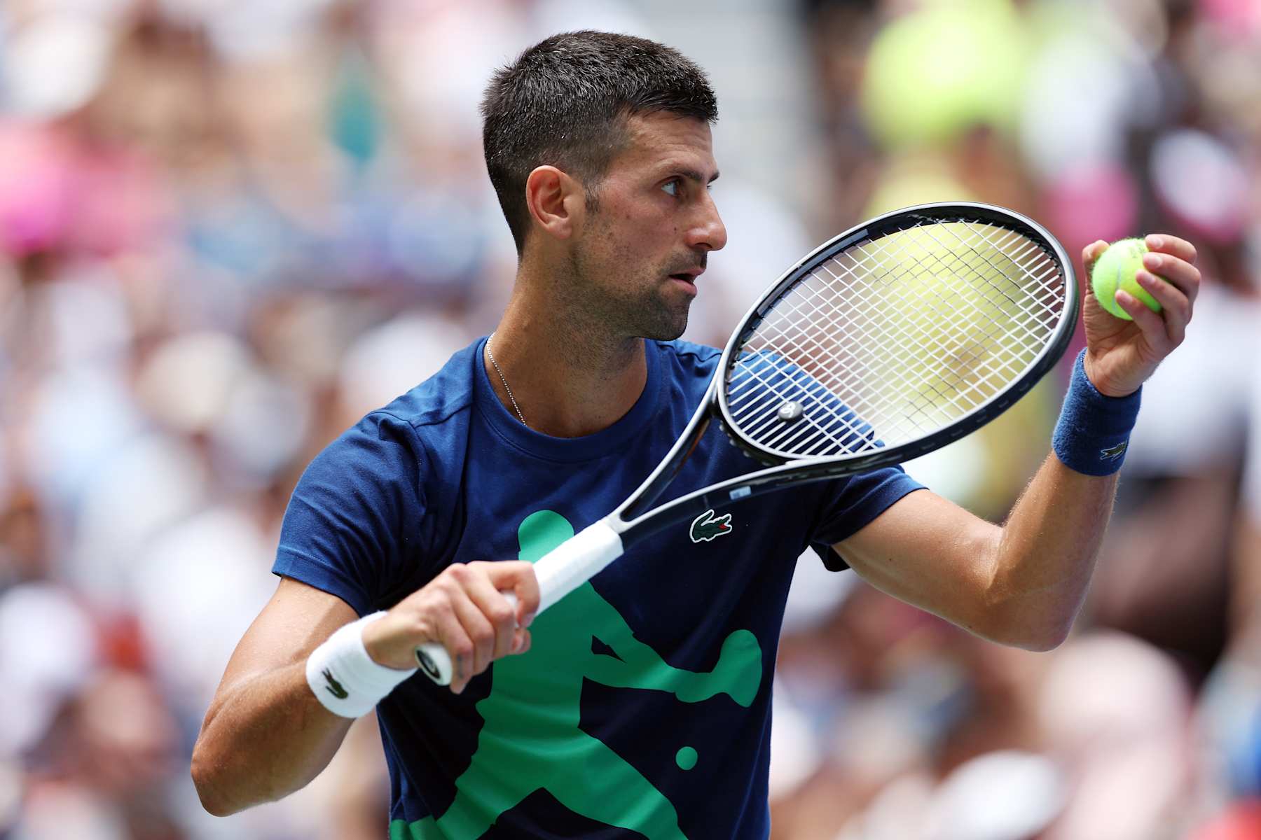 NEW YORK, NEW YORK - AUGUST 24:  Novak Djokovic of Serbia practices ahead of the US Open at USTA Billie Jean King National Tennis Center on August 24, 2024 in New York City.  (Photo by Jamie Squire/Getty Images)