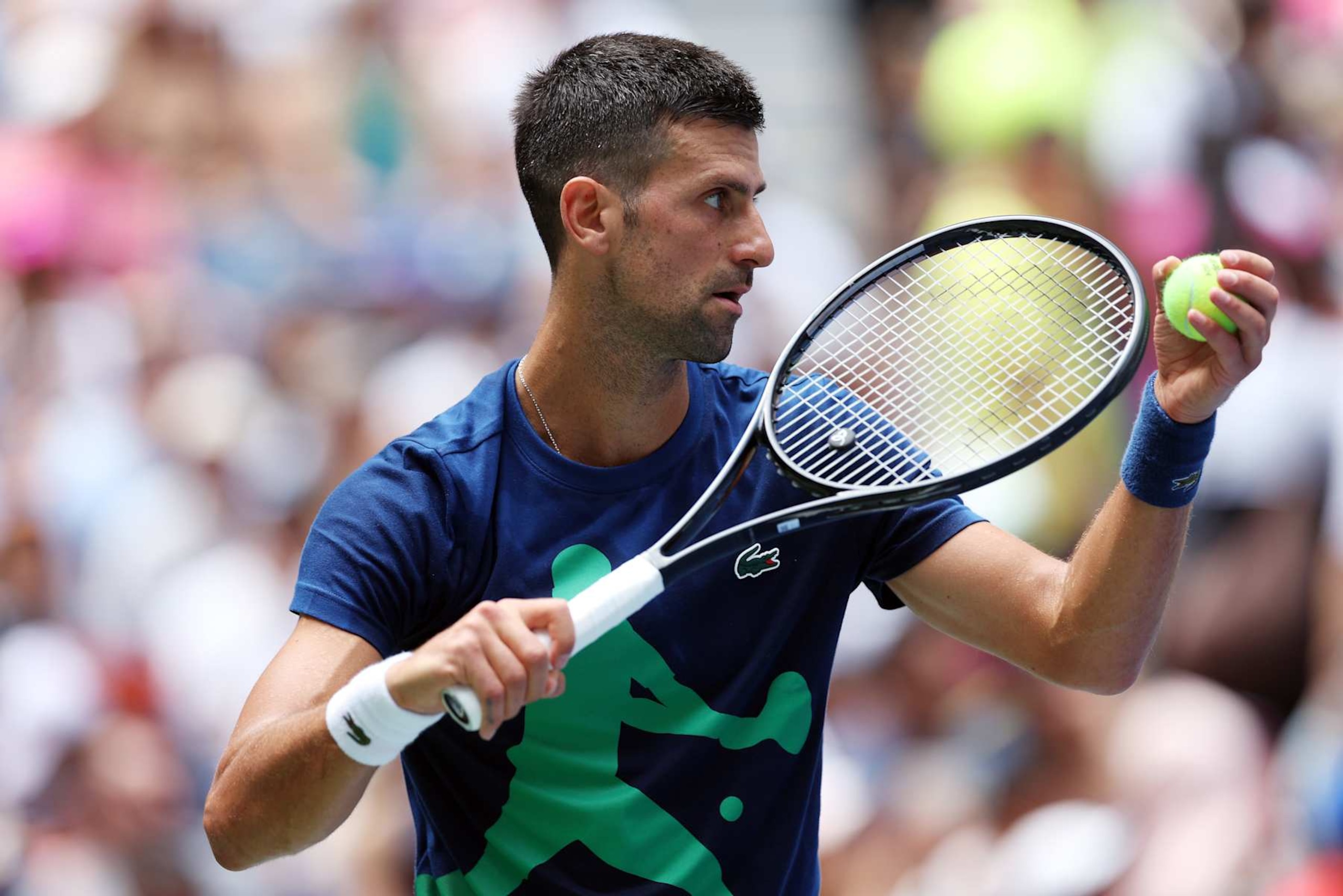 NEW YORK, NEW YORK - AUGUST 24:  Novak Djokovic of Serbia practices ahead of the US Open at USTA Billie Jean King National Tennis Center on August 24, 2024 in New York City.  (Photo by Jamie Squire/Getty Images)
