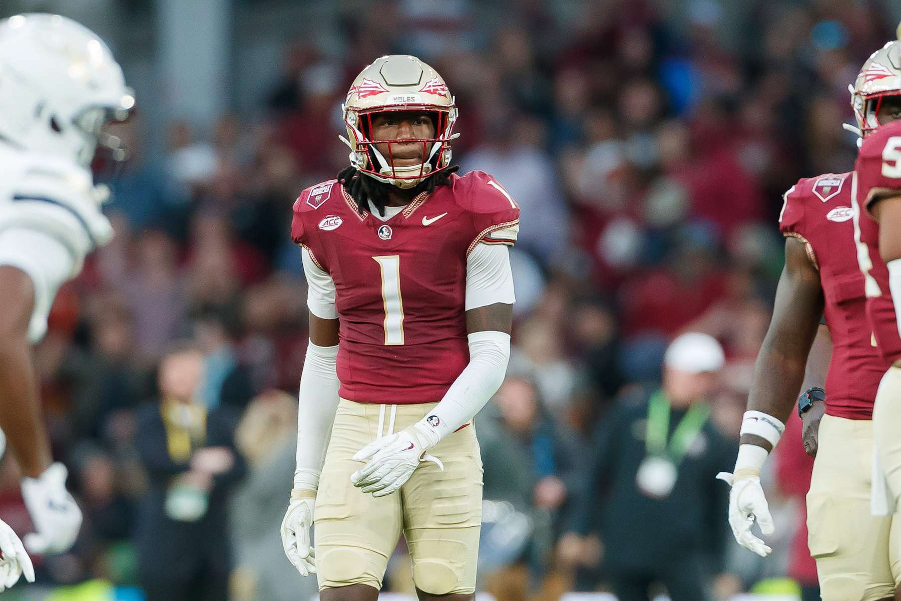 Dublin, Ireland - August 24: Shyheim Brown of Florida State Seminoles looks on during the 2024 Aer Lingus College Football Classic match between Florida State and Georgia Tech at Aviva Stadium on August 24, 2024 in Dublin, Ireland. (Photo by Mario Hommes/DeFodi Images via Getty Images)