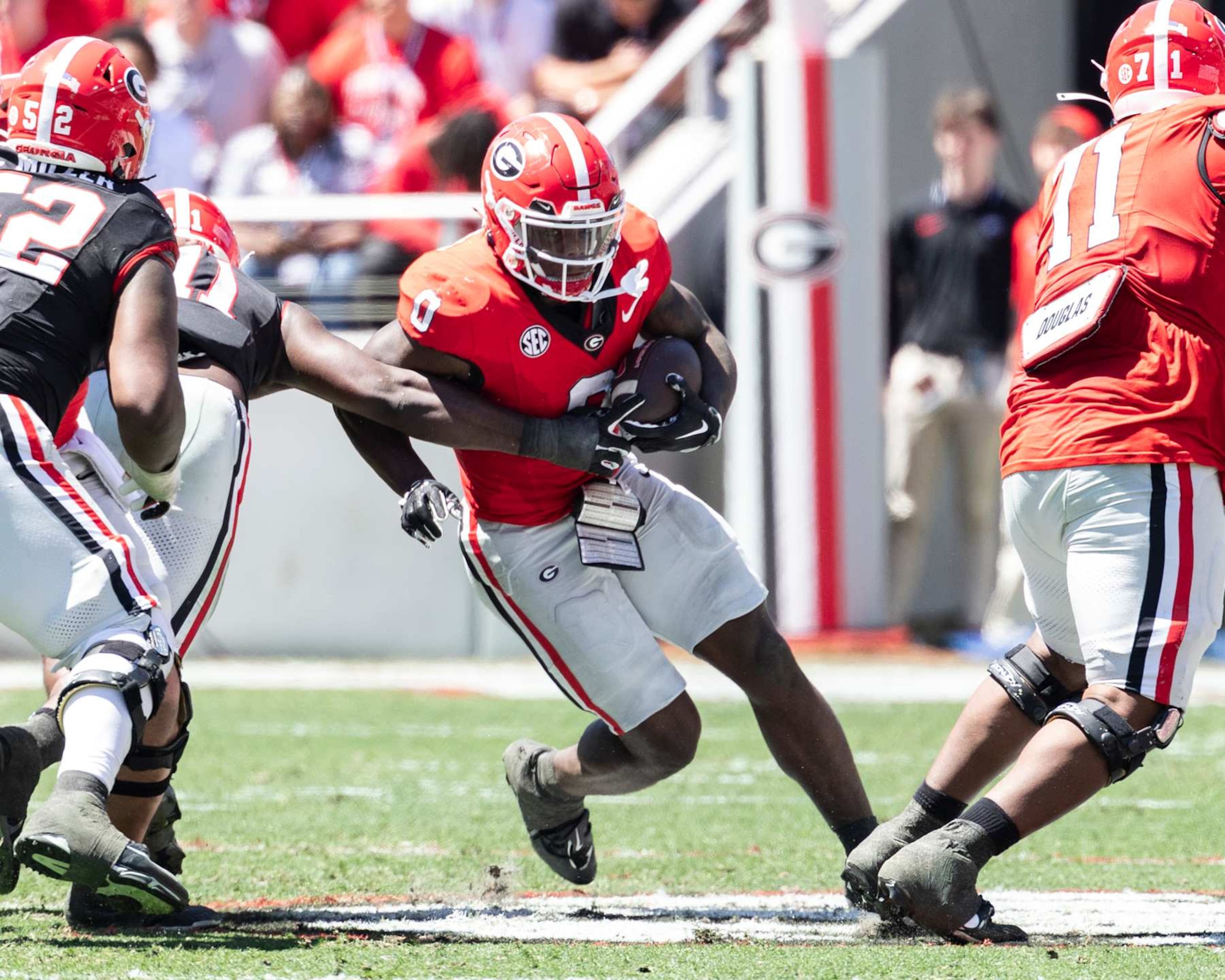 ATHENS, GA - APRIL 13: Roderick Robinson II of the Georgia Bulldogs runs with the ball during the University of Georgia Spring Game at Sanford Stadium on April 13, 2024 in Athens, Georgia. (Photo by Steve Limentani/ISI Photos/Getty Images)
