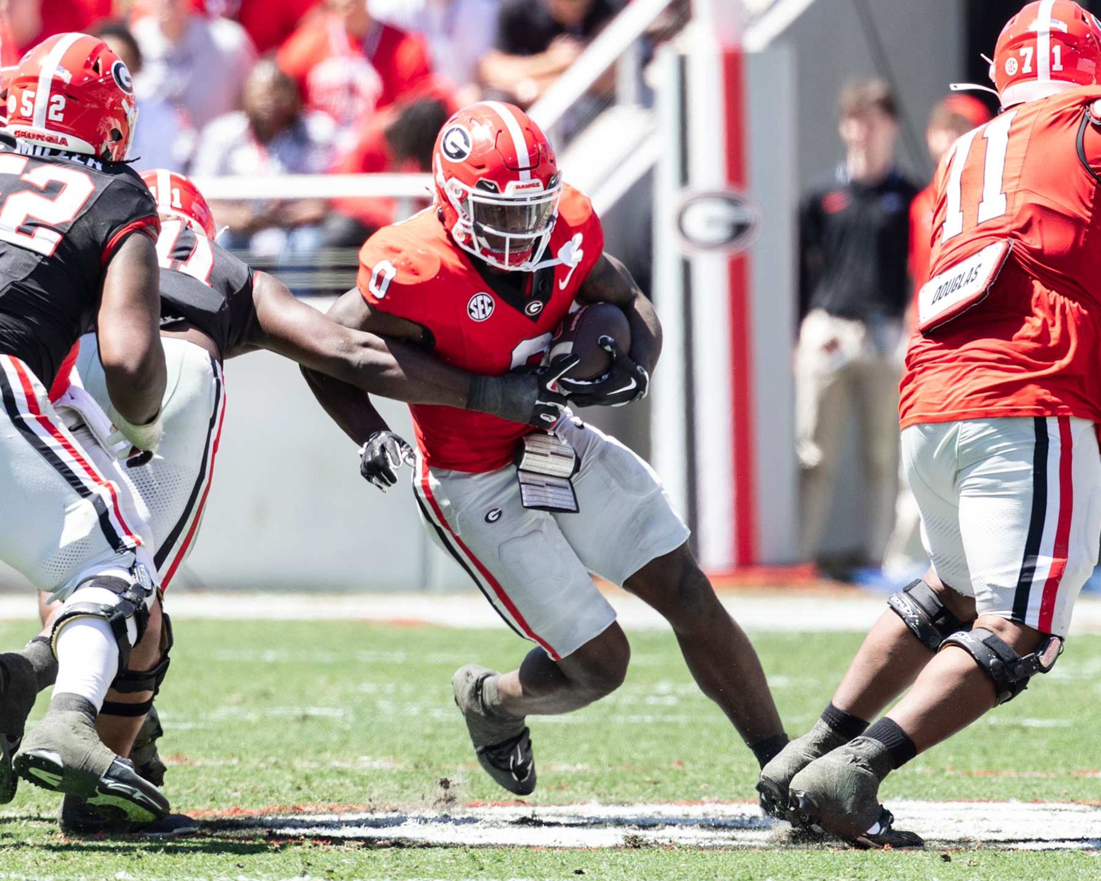 ATHENS, GA - APRIL 13: Roderick Robinson II of the Georgia Bulldogs runs with the ball during the University of Georgia Spring Game at Sanford Stadium on April 13, 2024 in Athens, Georgia. (Photo by Steve Limentani/ISI Photos/Getty Images)