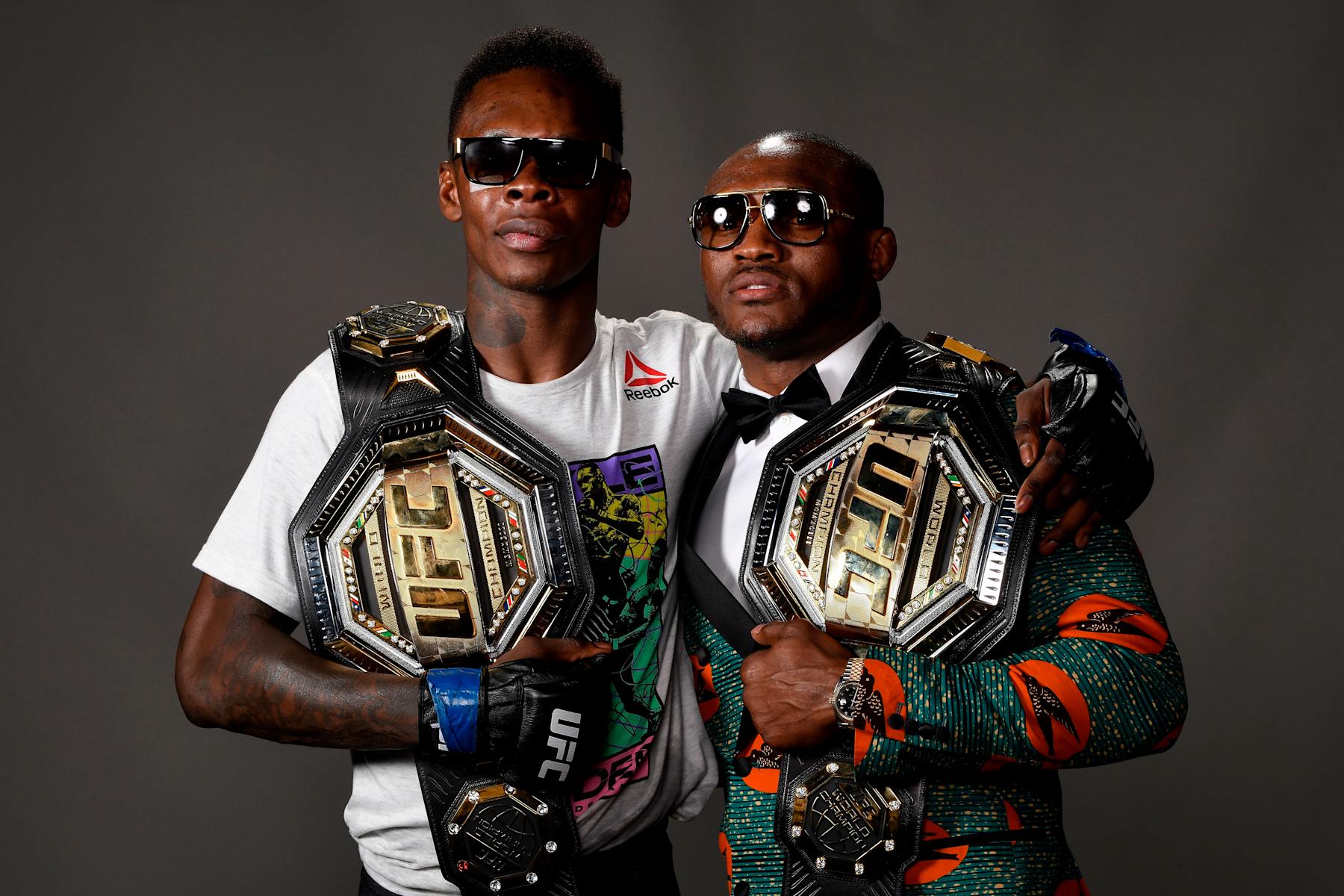 Israel Adesanya and Kamaru Usman pose for a photo at UFC 236 in 2019. 