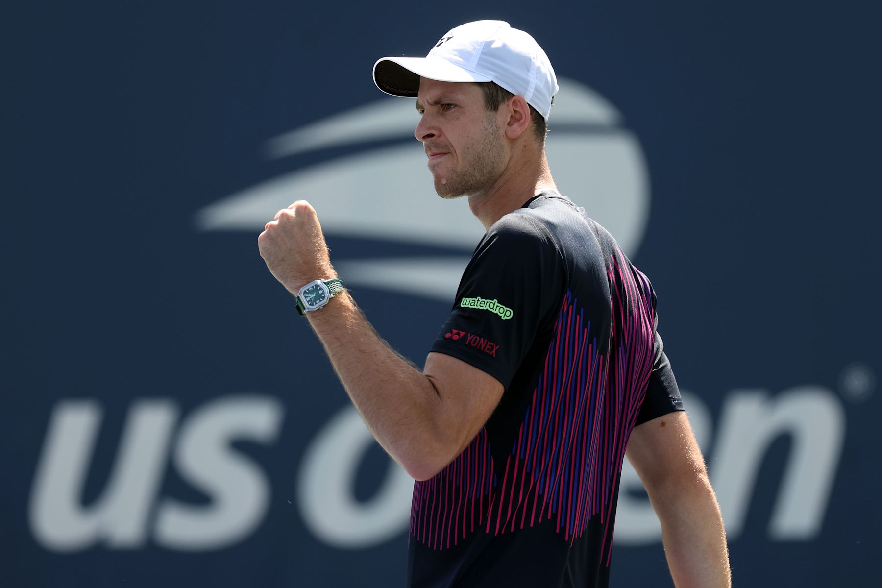 NEW YORK, NEW YORK - AUGUST 27:  Hubert Hurkacz of Poland celebrates a point against Timofey Skatov of Kazakhstan during their Men's Singles First Round match on Day Two of the 2024 US Open at the USTA Billie Jean King National Tennis Center on August 27, 2024 in the Flushing neighborhood of the Queens borough of New York City. (Photo by Jamie Squire/Getty Images)